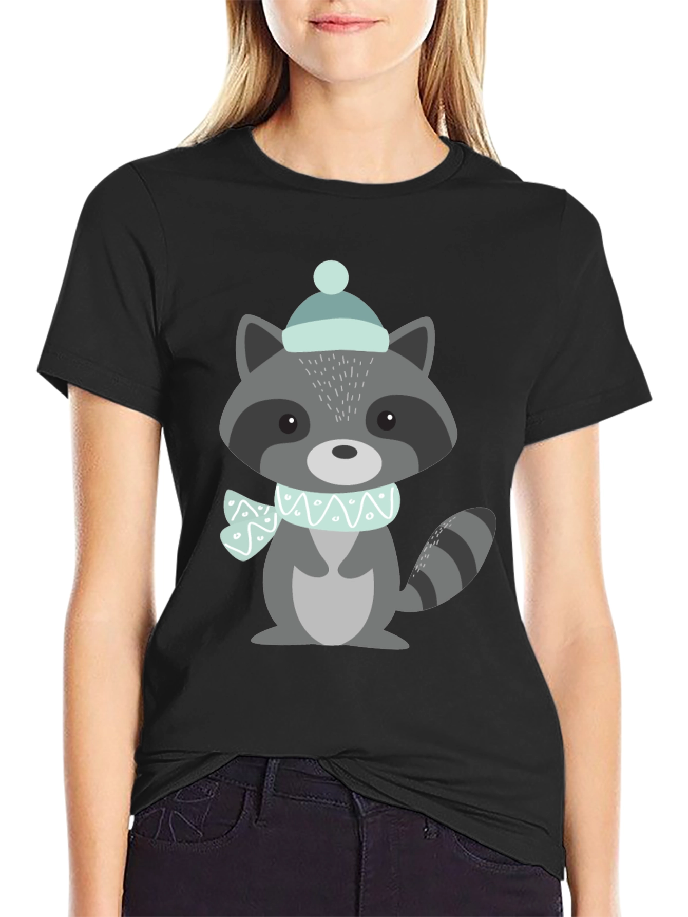 Cute Raccoon Winter Hat Graphic Tee