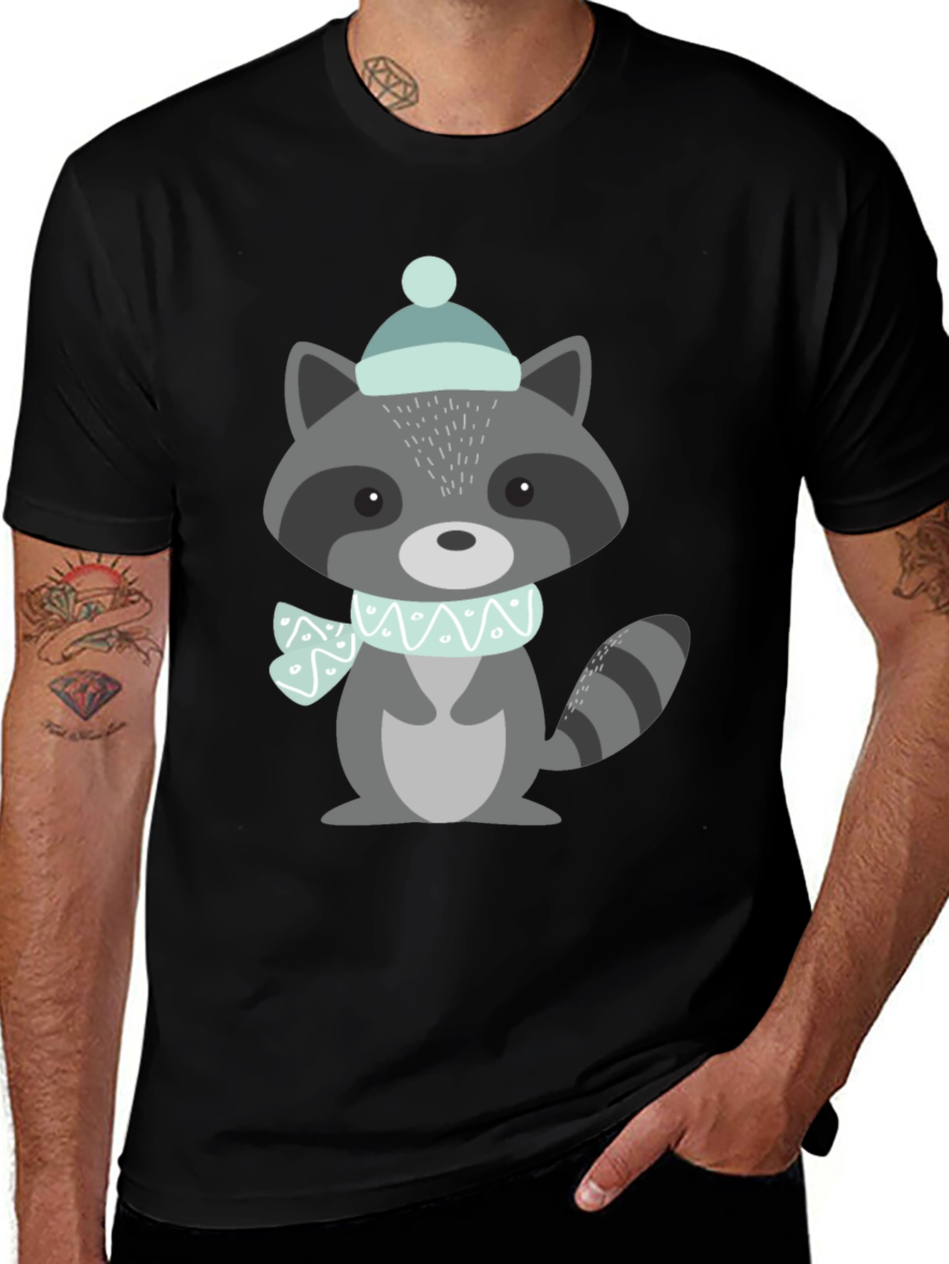 Cute Raccoon Winter Hat Graphic Tee