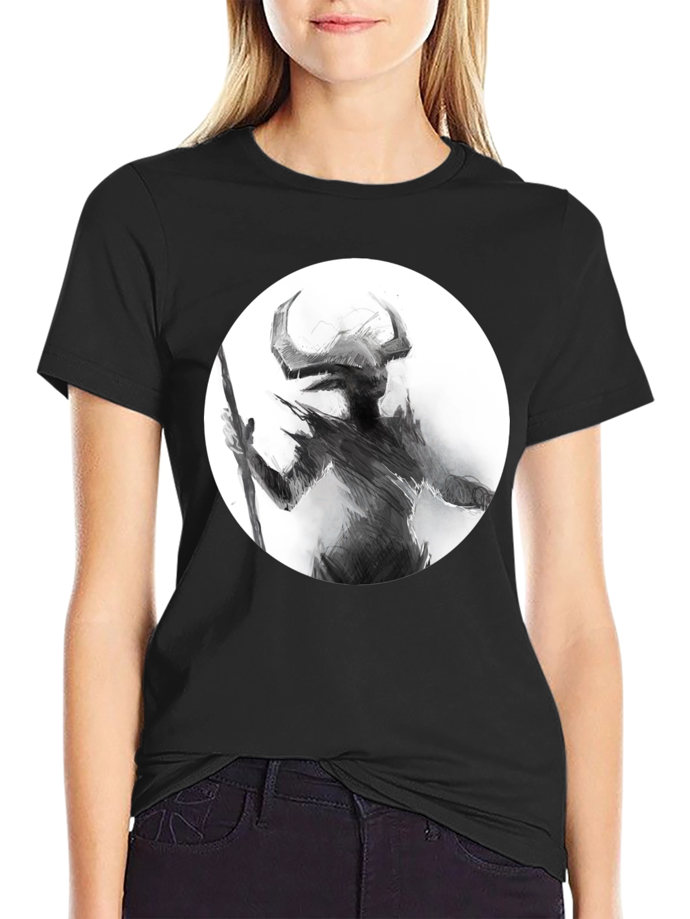 Horned Silhouette Graphic Tee - Stylish Black Shirt