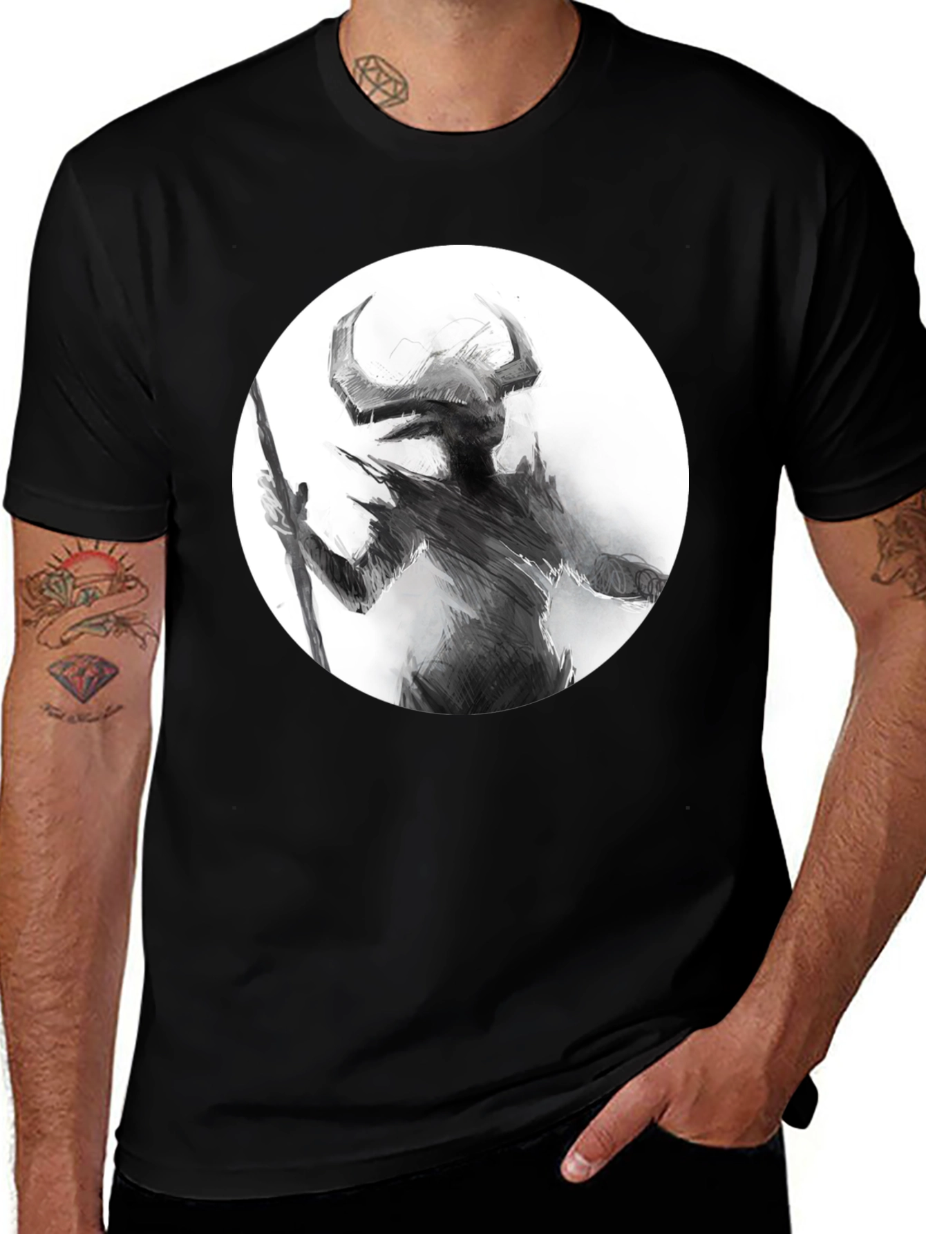 Horned Silhouette Graphic Tee - Stylish Black Shirt