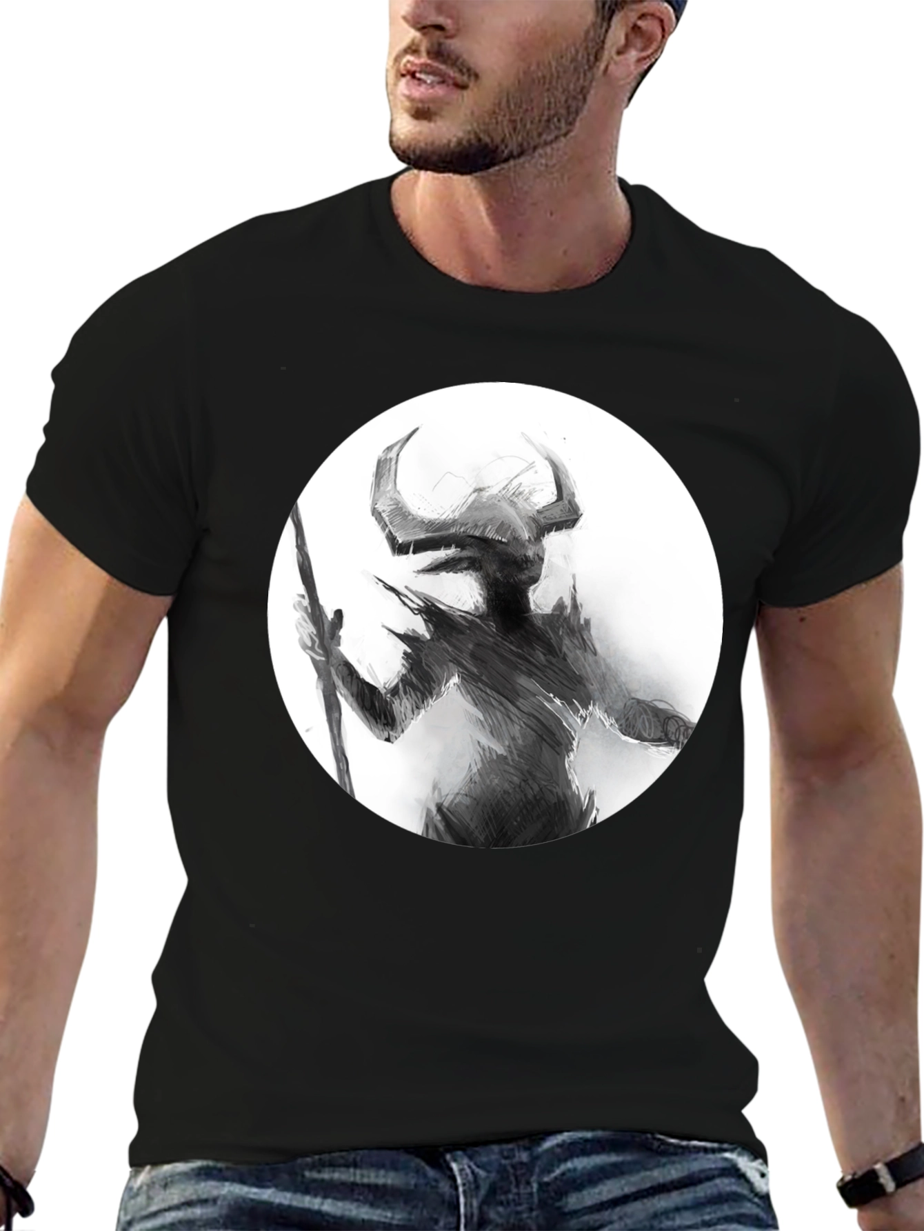 Horned Silhouette Graphic Tee - Stylish Black Shirt
