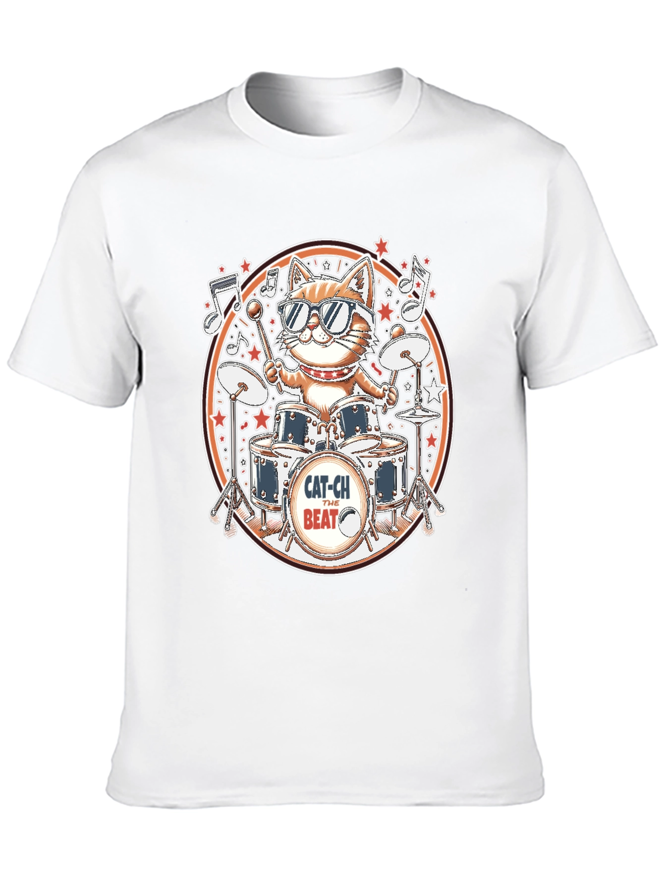 Cool Cat Drummer Graphic Tee - Black Cotton T-Shirt