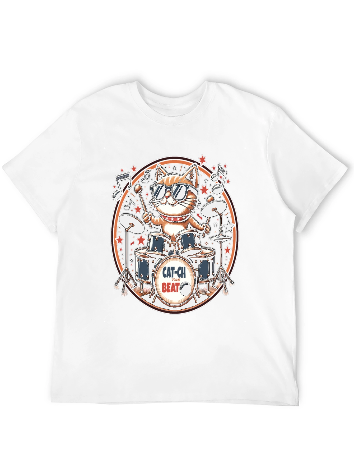 Cool Cat Drummer Graphic Tee - Black Cotton T-Shirt