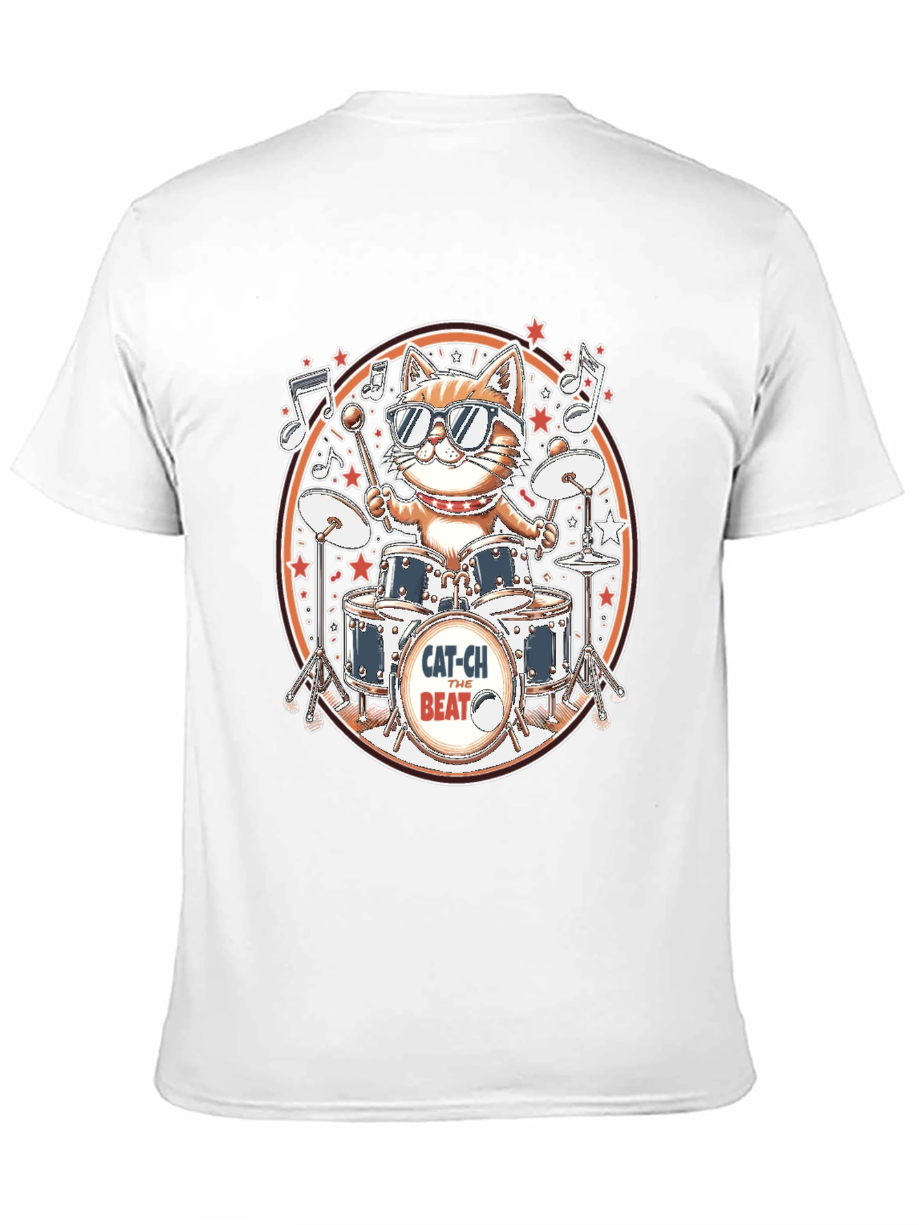 Cool Cat Drummer Graphic Tee - Black Cotton T-Shirt