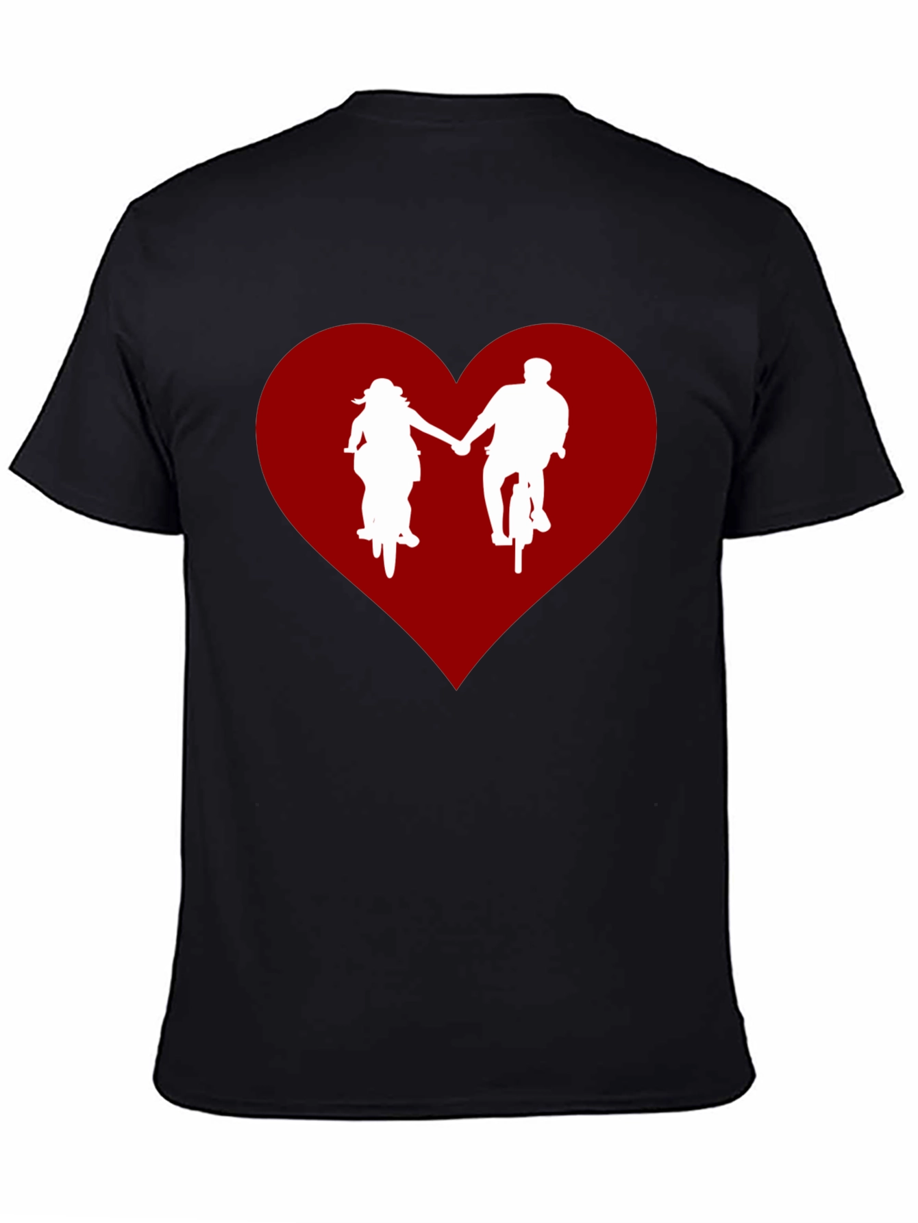 Couple Biking in Heart Black T-Shirt