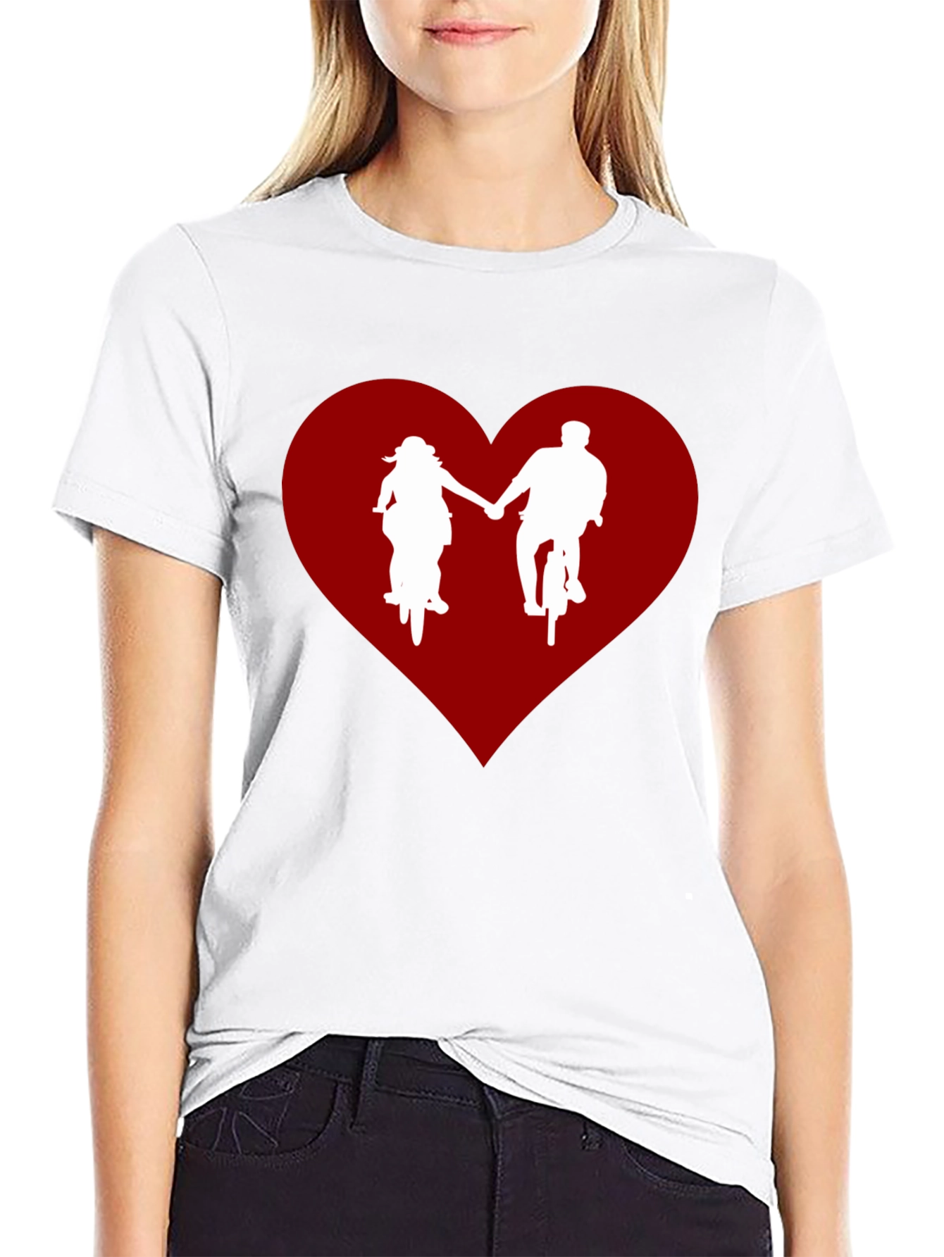 Couple Biking in Heart Black T-Shirt