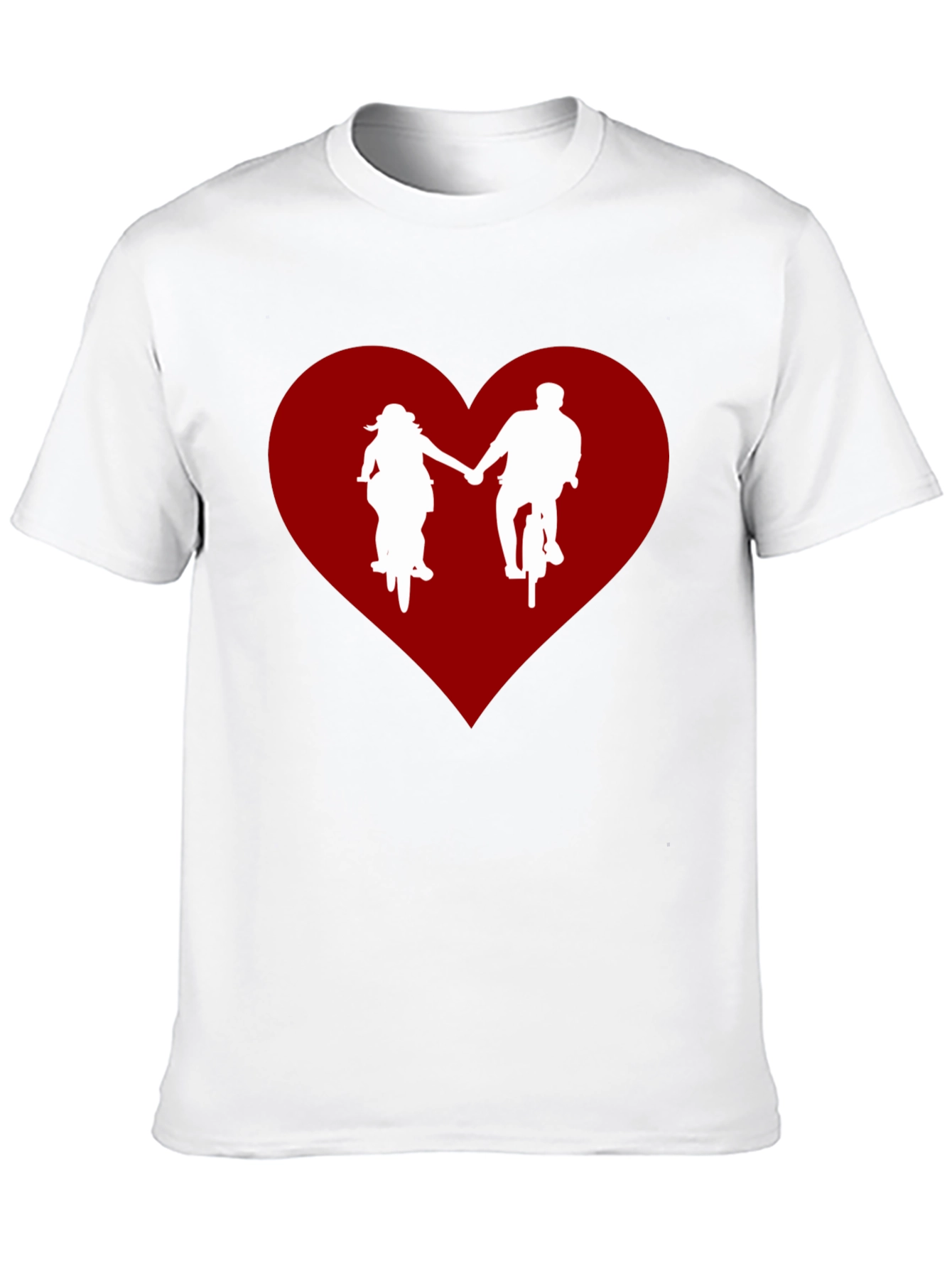 Couple Biking in Heart Black T-Shirt