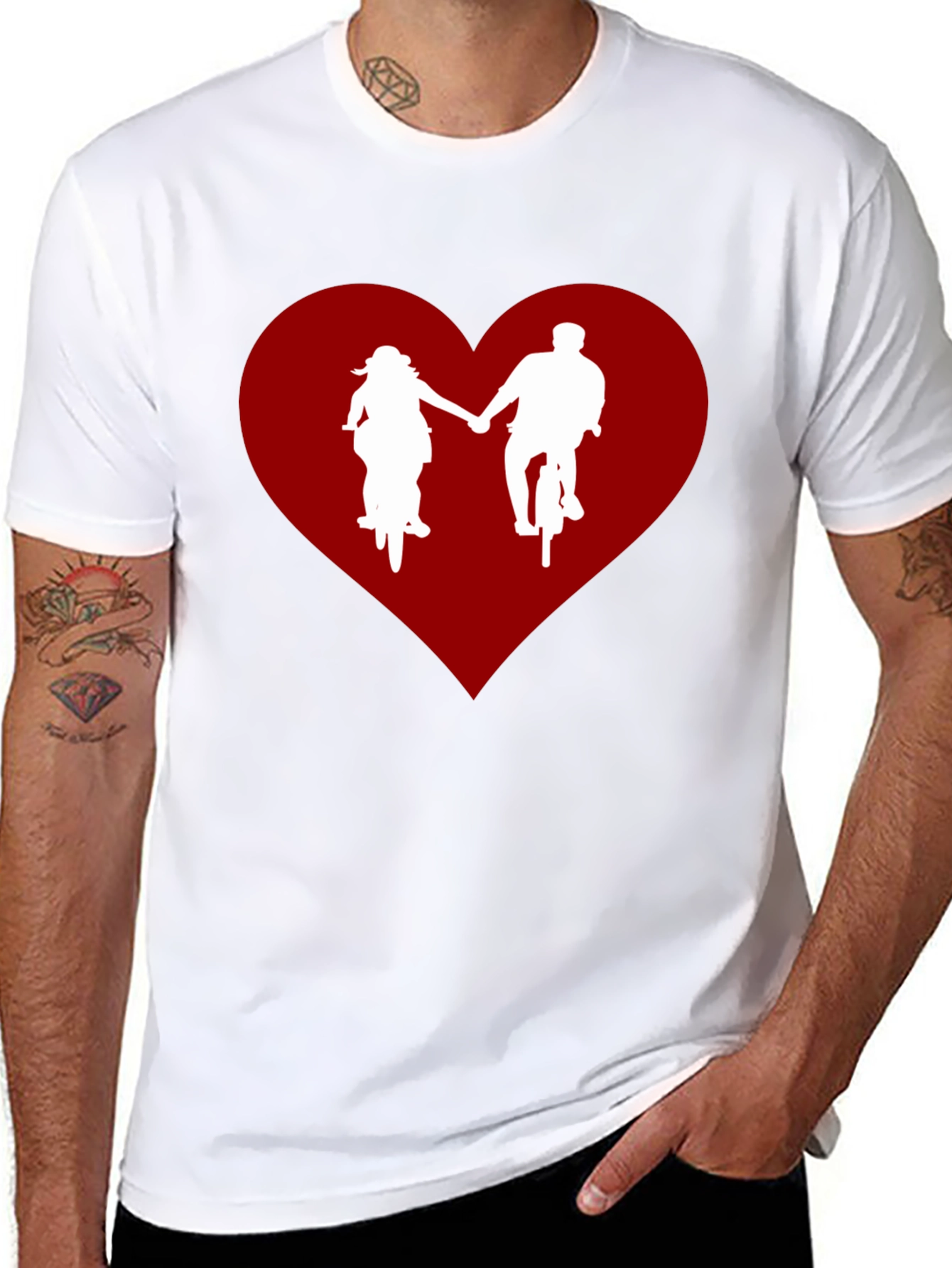 Couple Biking in Heart Black T-Shirt