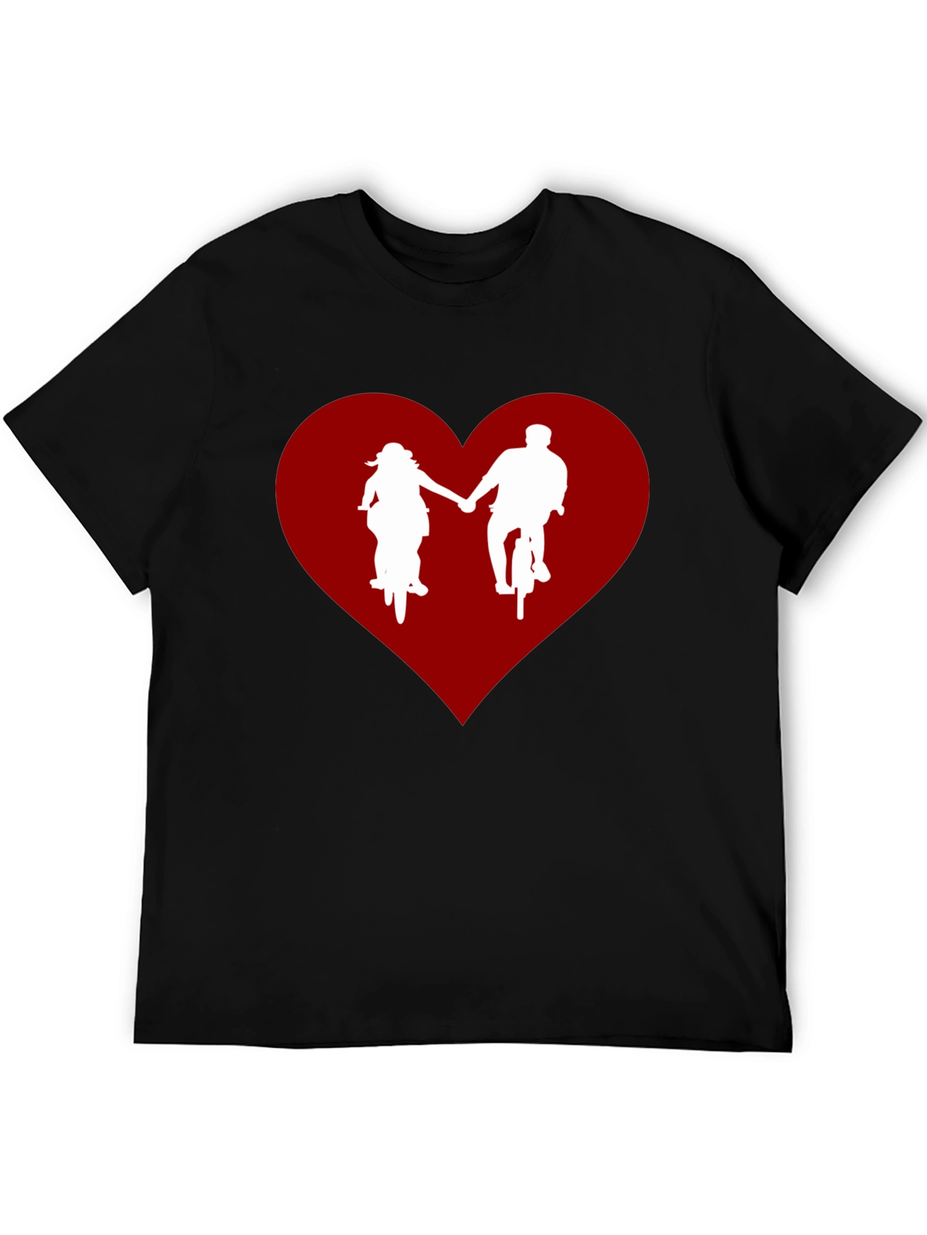 Couple Biking in Heart Black T-Shirt