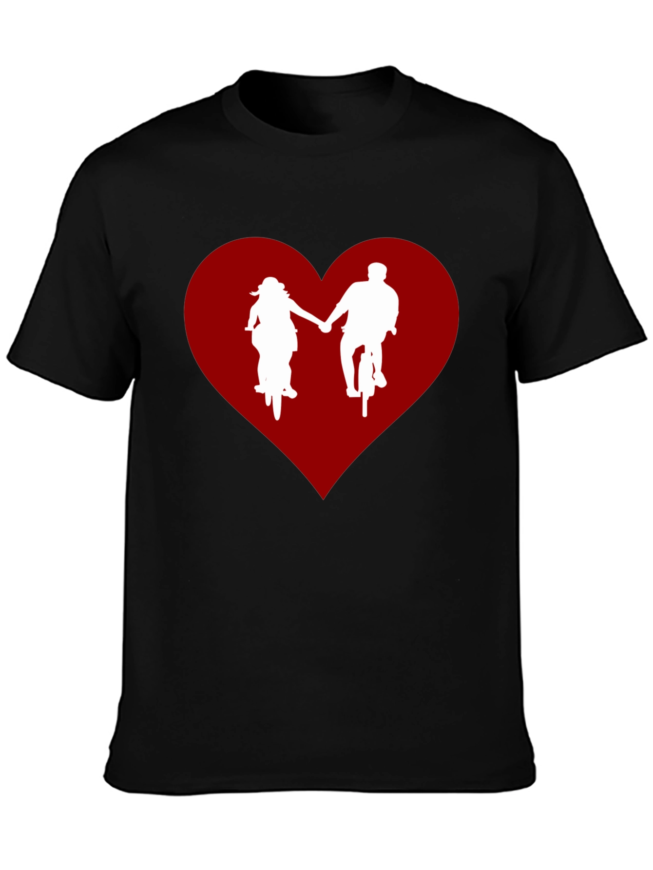 Couple Biking in Heart Black T-Shirt