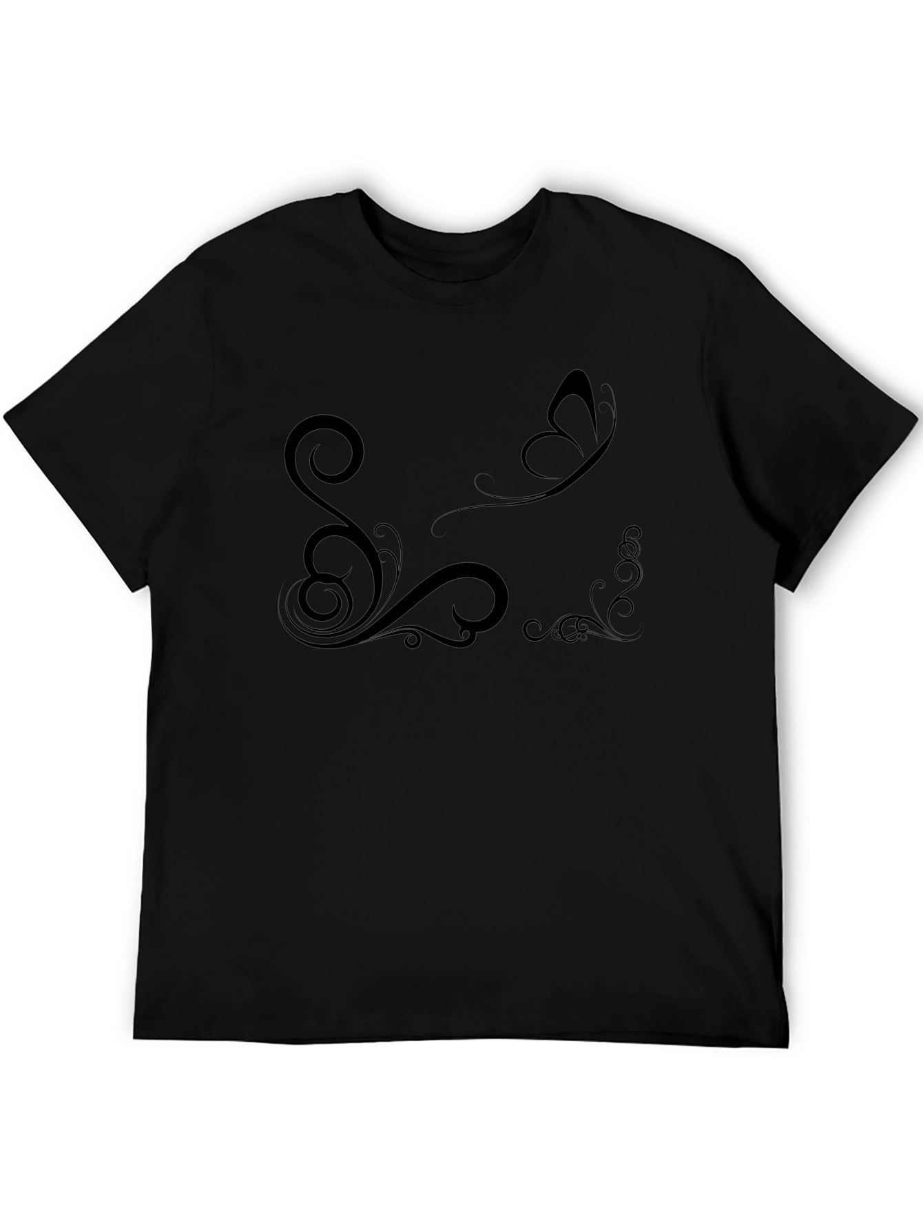 Elegant Black T-Shirt with Butterfly and Floral Design