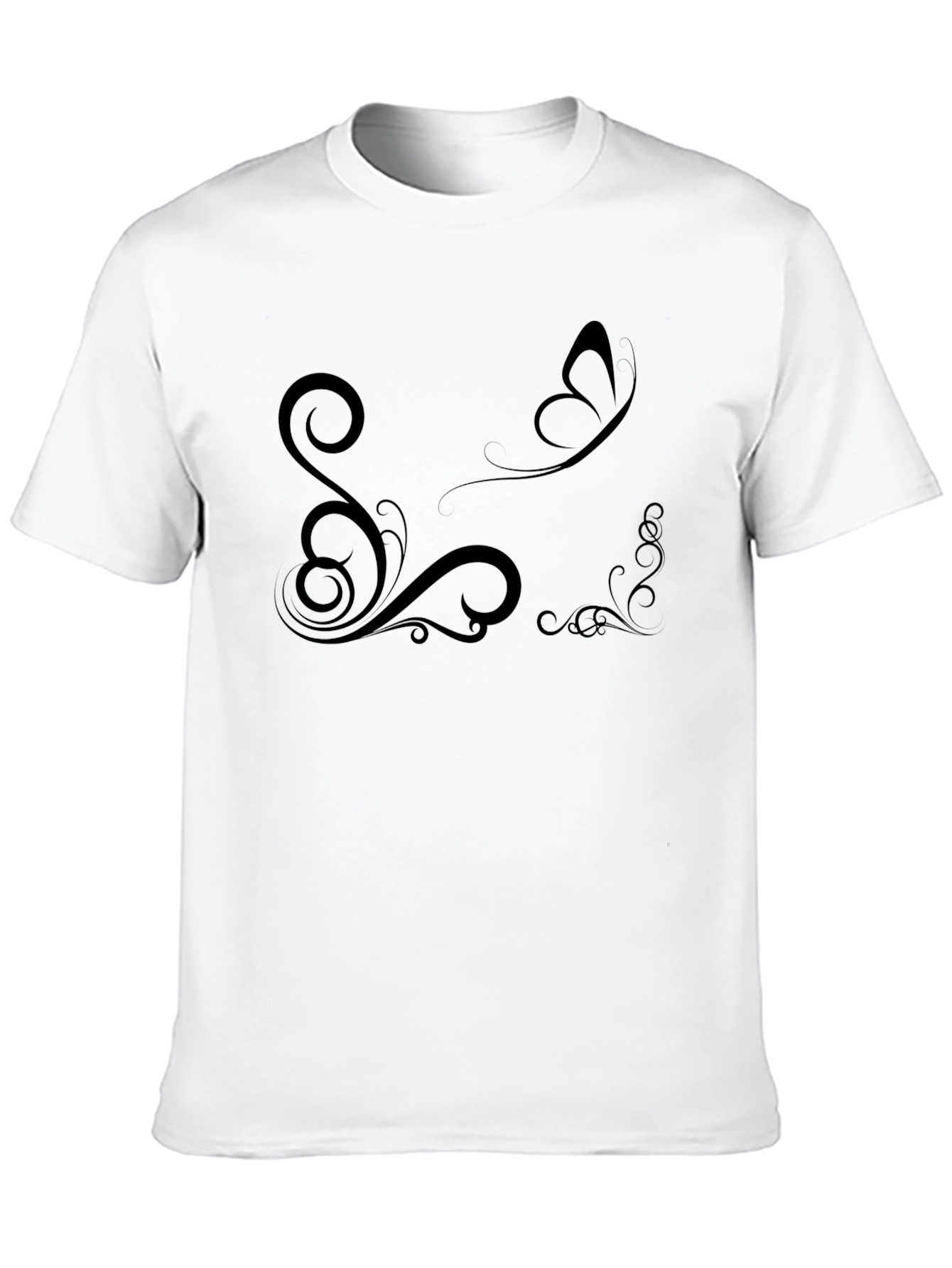 Elegant Black T-Shirt with Butterfly and Floral Design