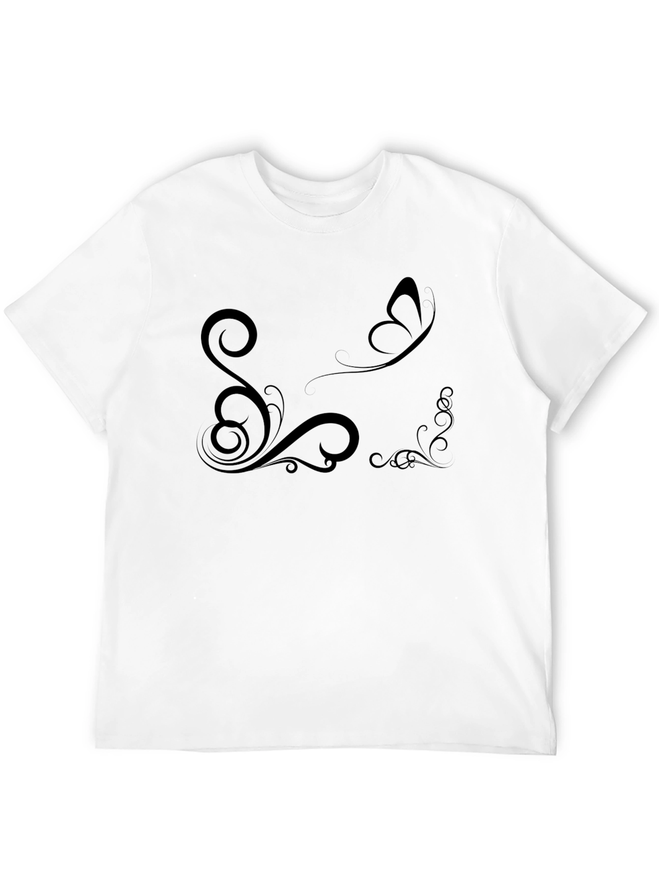 Elegant Black T-Shirt with Butterfly and Floral Design