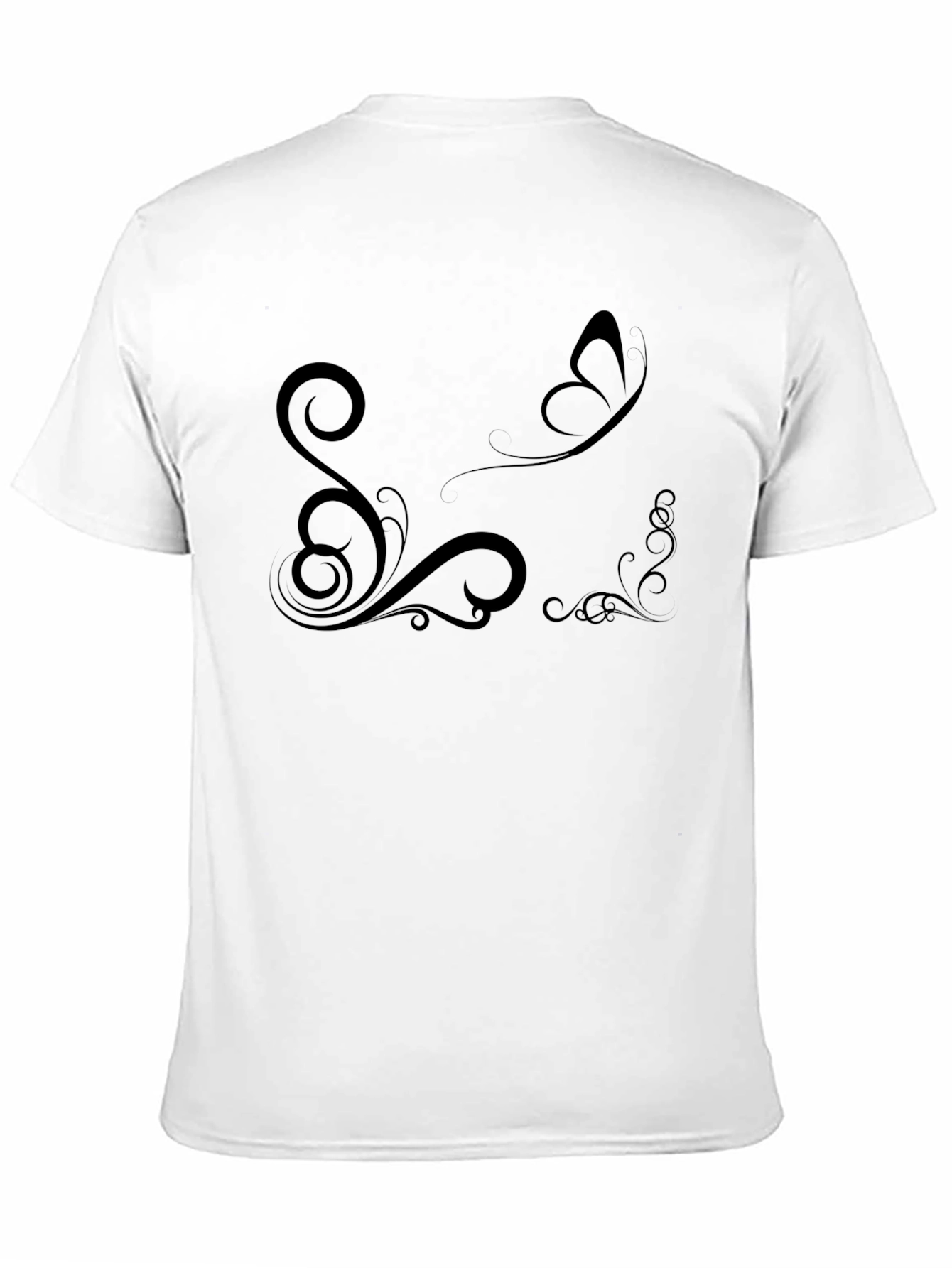Elegant Black T-Shirt with Butterfly and Floral Design