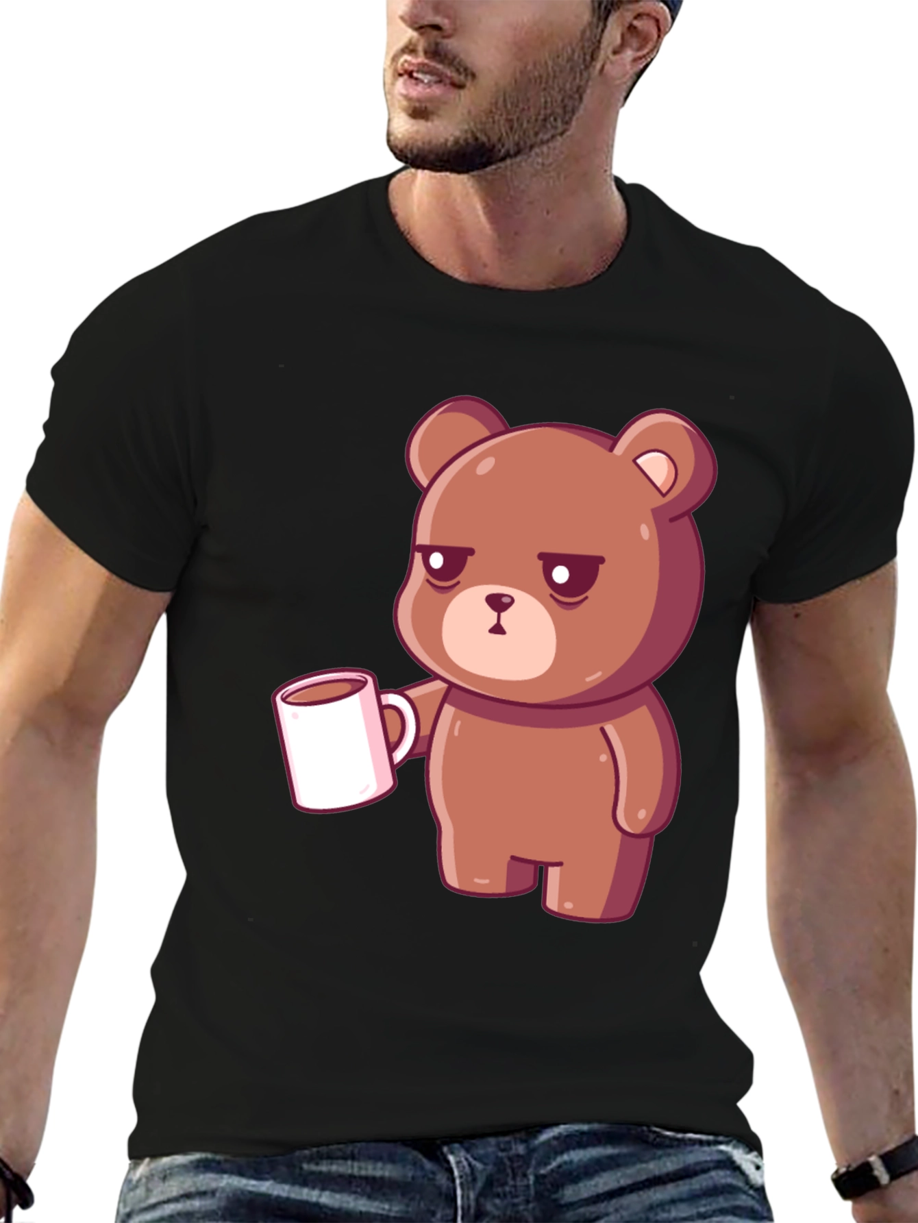 Sleepy Bear Coffee T-Shirt - Black Casual Tee