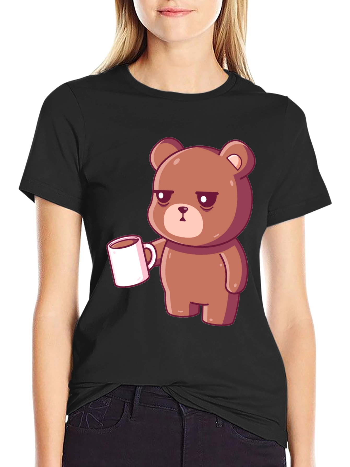 Sleepy Bear Coffee T-Shirt - Black Casual Tee