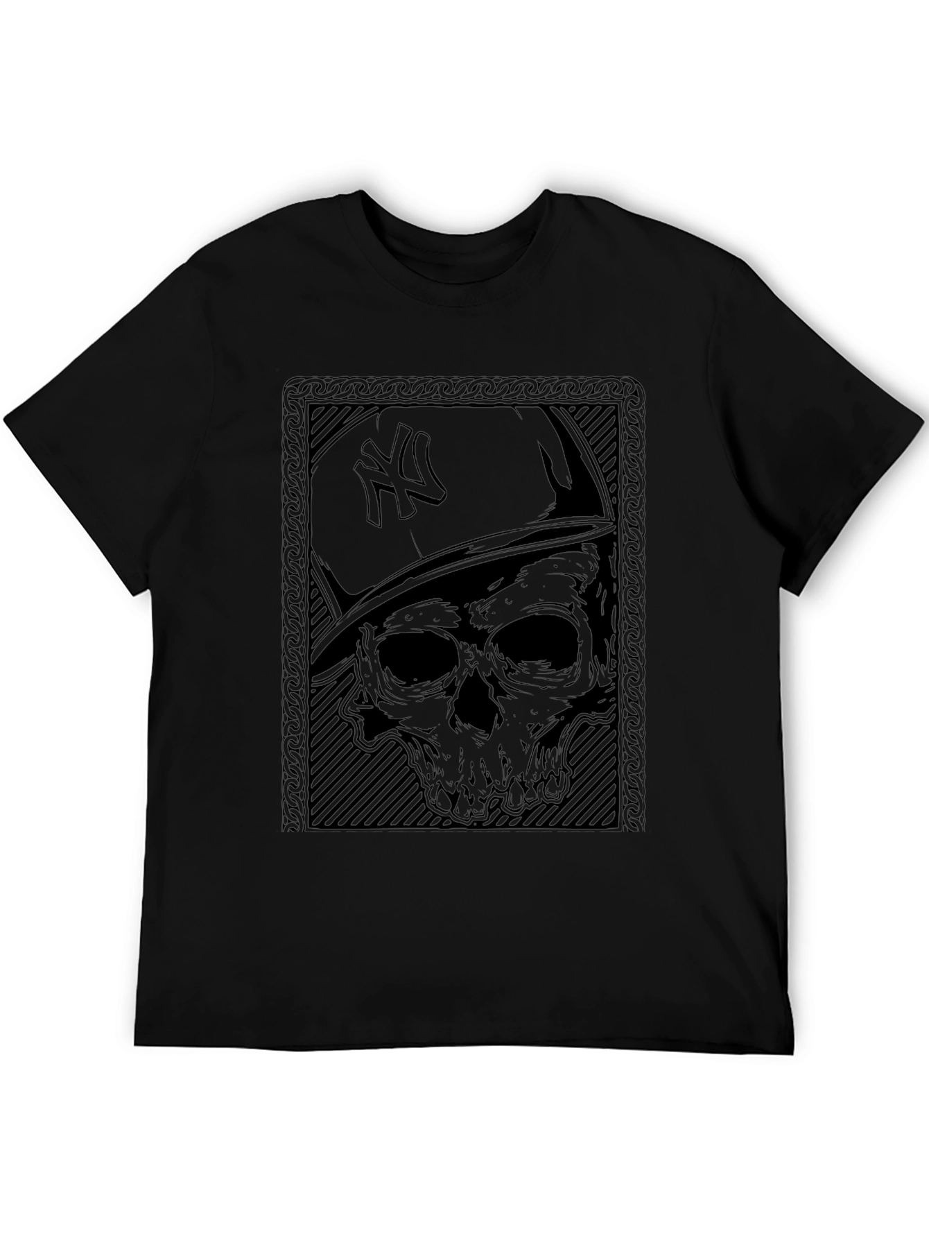Skull & NY Hat Graphic T-Shirt - Black
