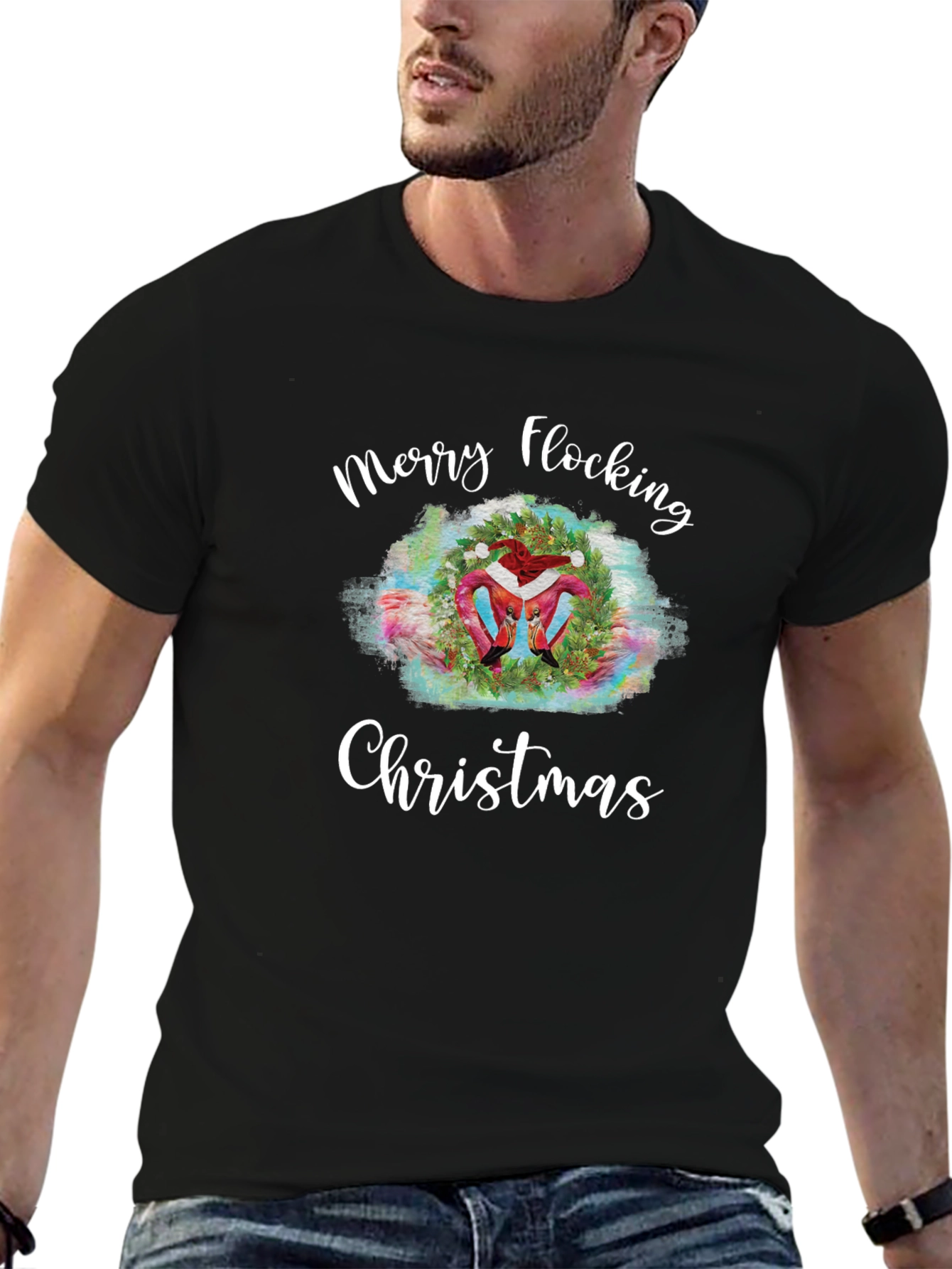 Merry Flocking Christmas T-Shirt - Holiday Flamingo Tee