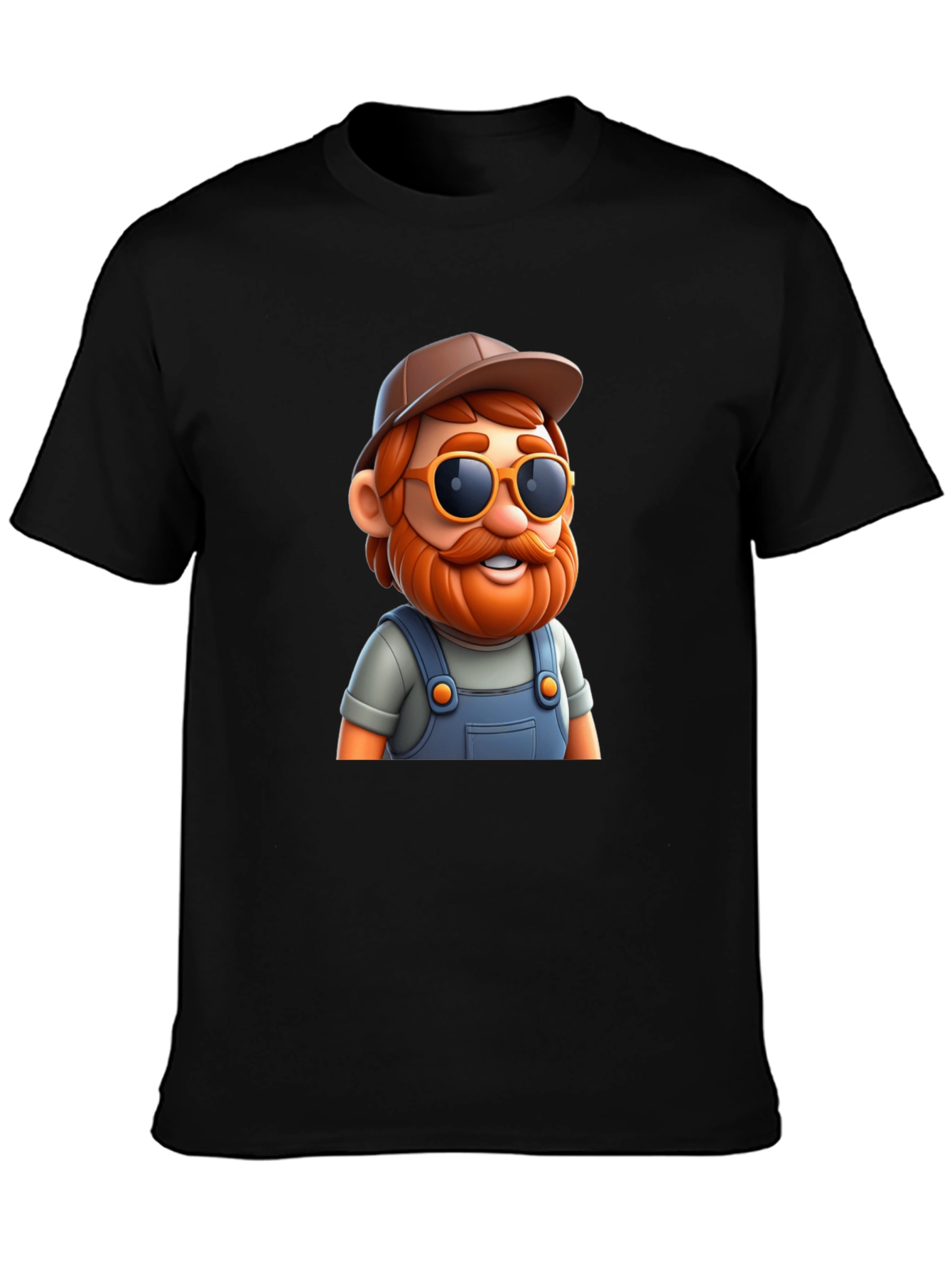 Cartoon Farmer Graphic Tee - Black Cotton Blend