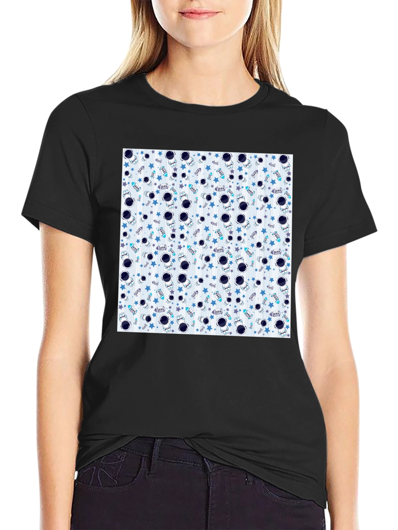 Astronauts & Stars Graphic Black T-Shirt
