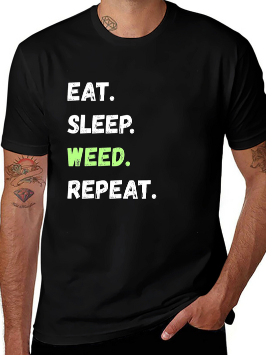 Eat Sleep Weed Repeat Graphic Tee - Black