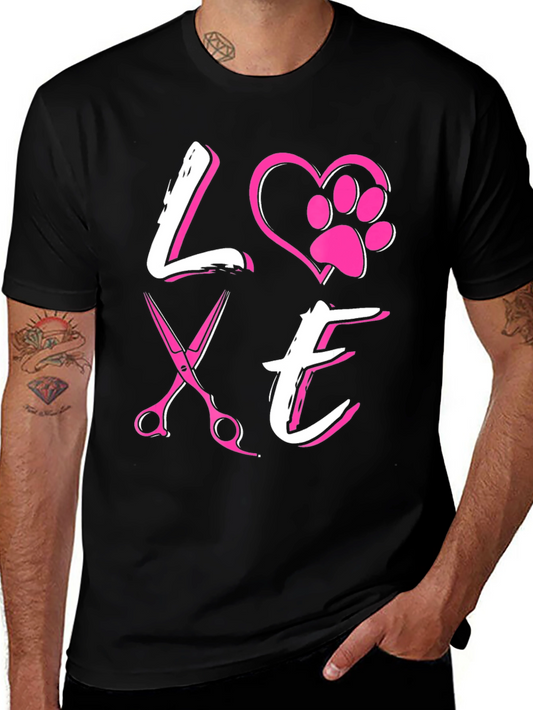 Love Dog Grooming T-Shirt Pet Paw Heart Scissors