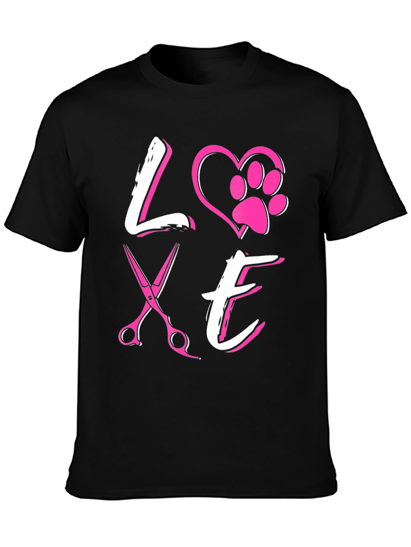 Love Dog Grooming T-Shirt Pet Paw Heart Scissors