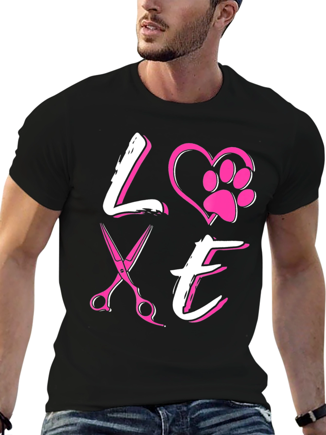 Love Dog Grooming T-Shirt Pet Paw Heart Scissors