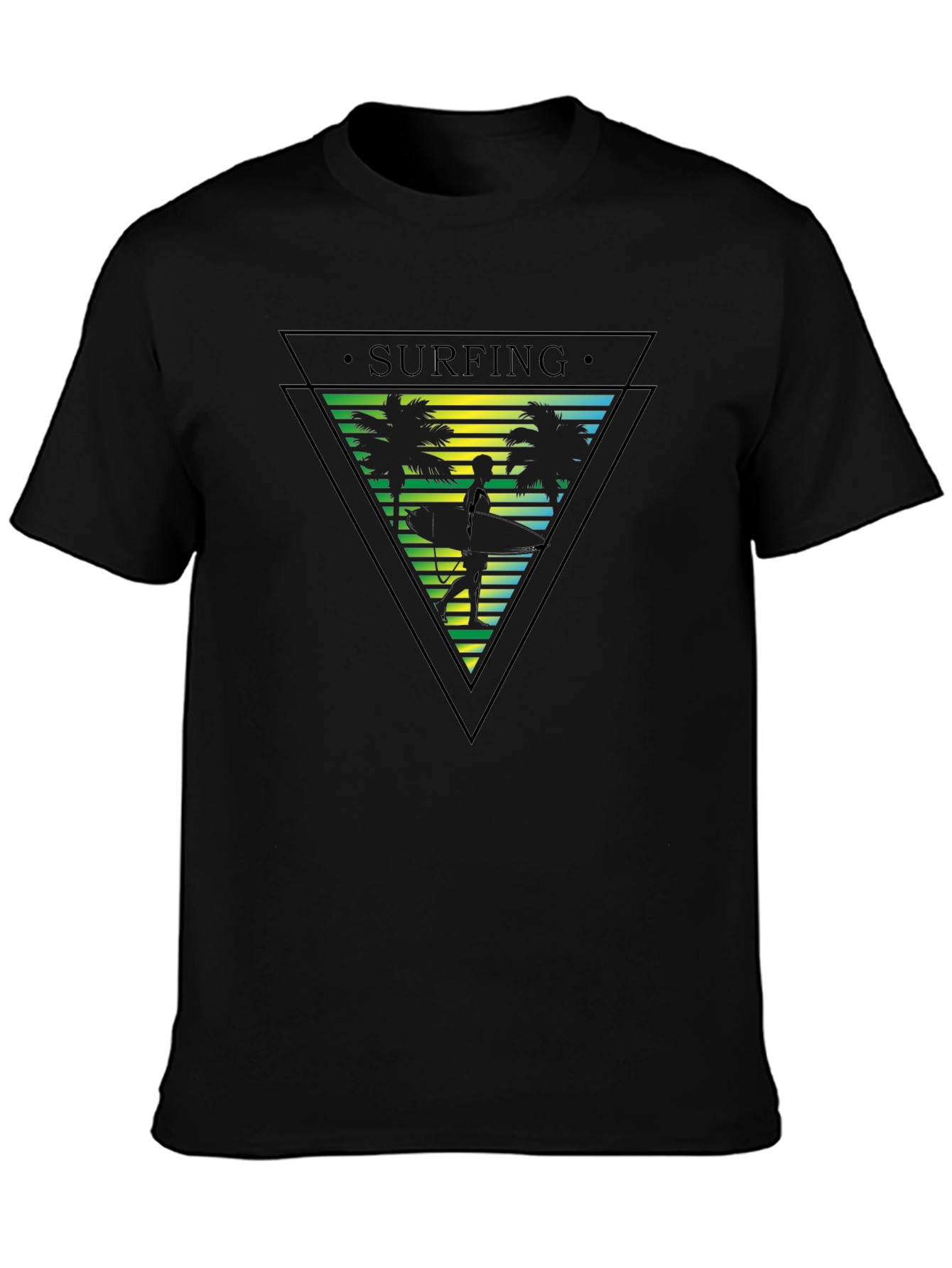 Surfing Palm Tree Graphic Mens T-Shirt