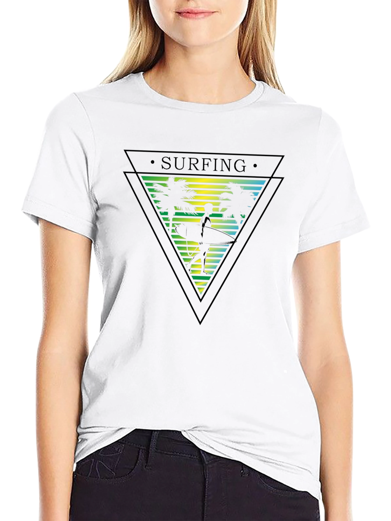 Surfing Palm Tree Graphic Mens T-Shirt