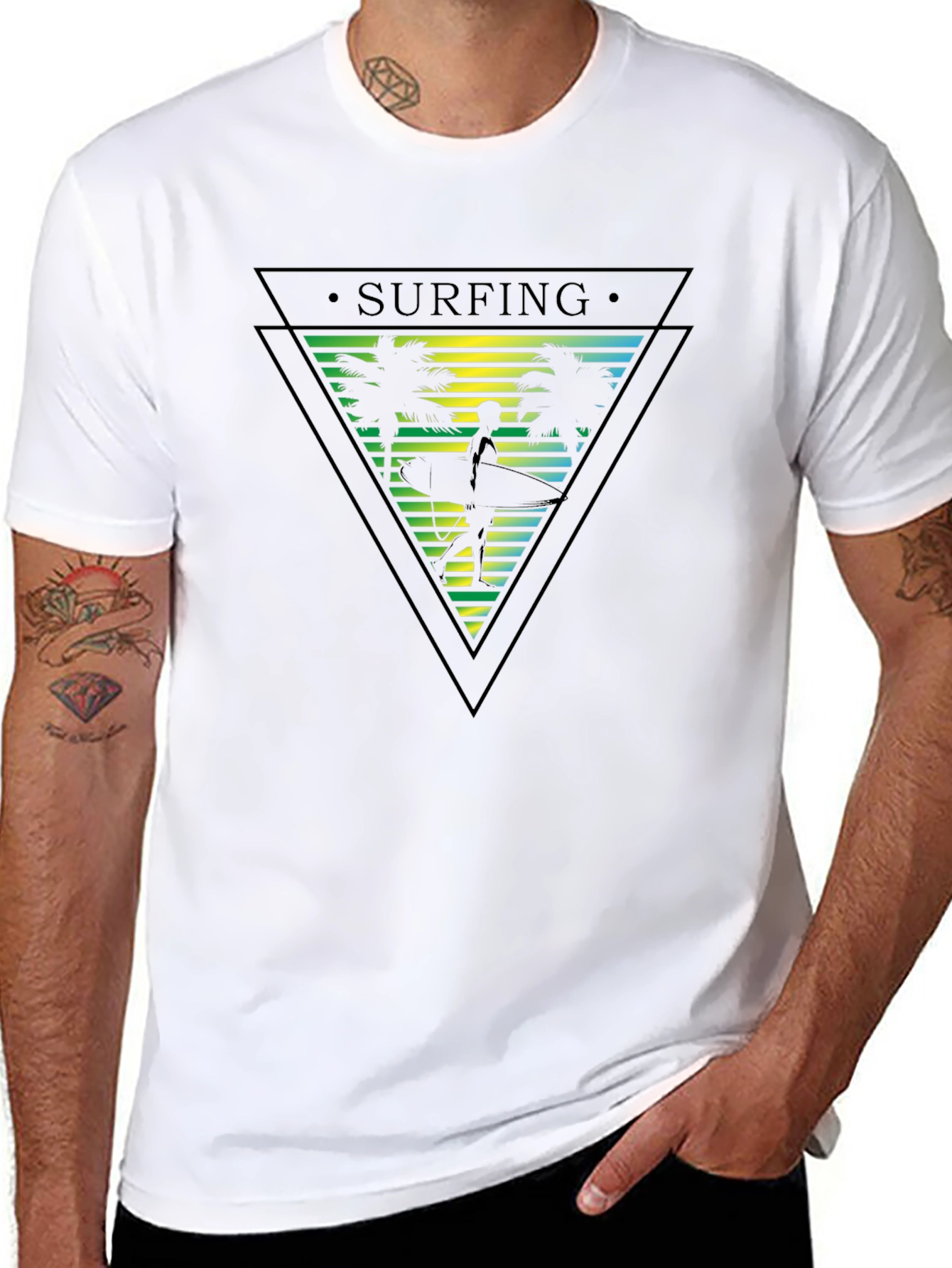 Surfing Palm Tree Graphic Mens T-Shirt