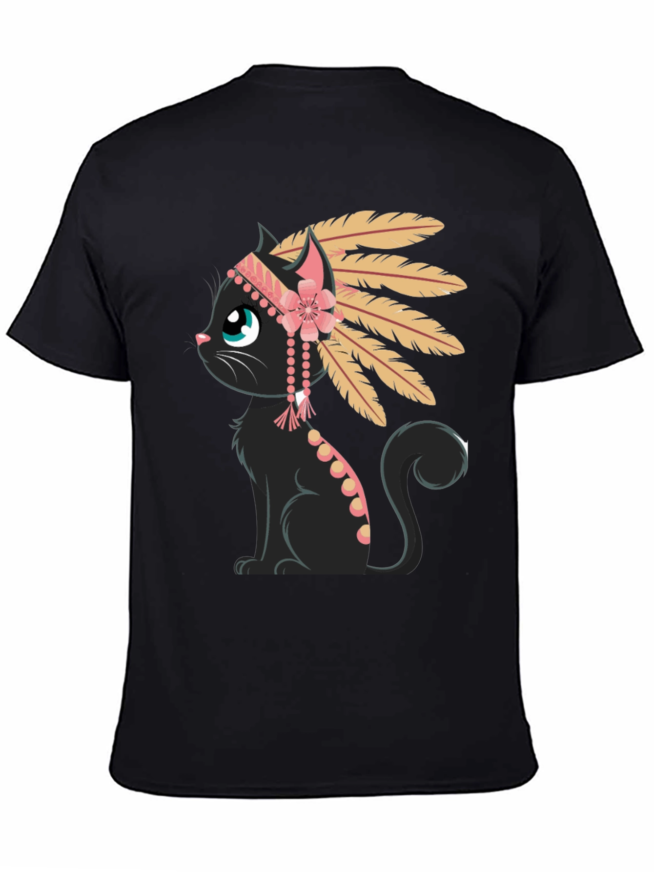 Indian Cat T-Shirt - Black Tee with Graphic