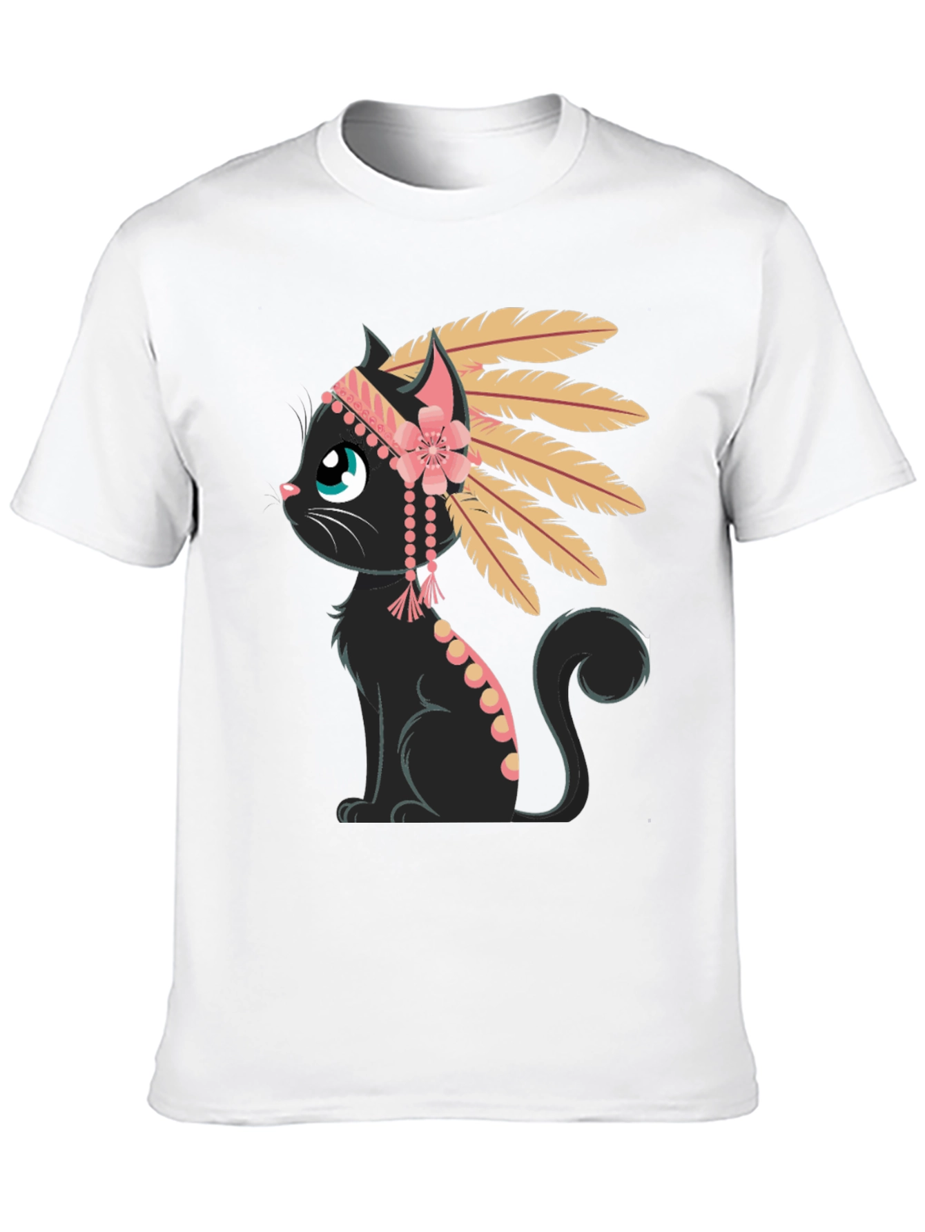 Indian Cat T-Shirt - Black Tee with Graphic