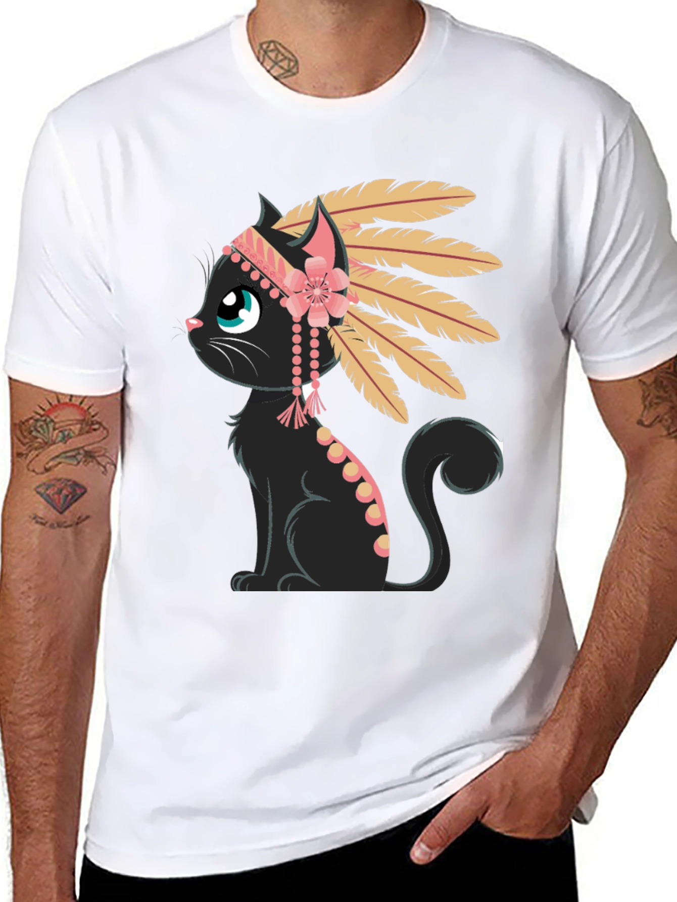 Indian Cat T-Shirt - Black Tee with Graphic