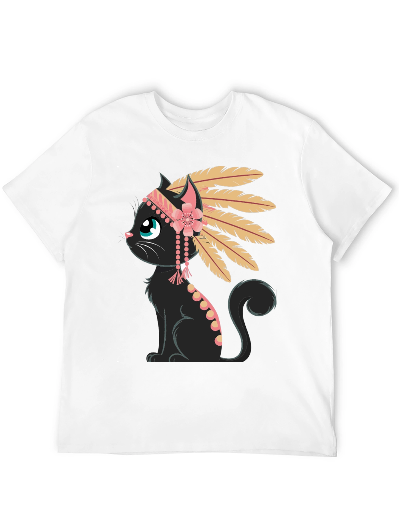 Indian Cat T-Shirt - Black Tee with Graphic