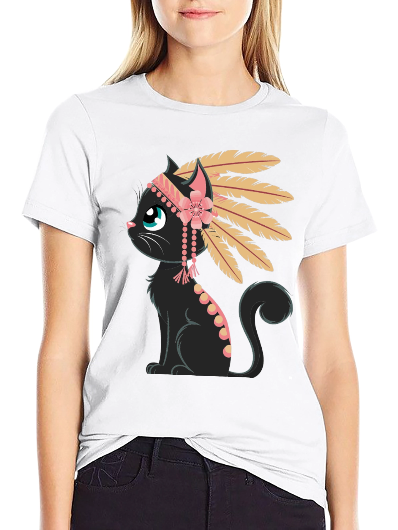 Indian Cat T-Shirt - Black Tee with Graphic