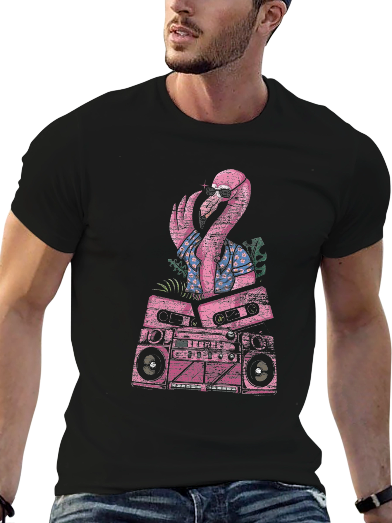 Retro Flamingo Boombox Graphic Tee