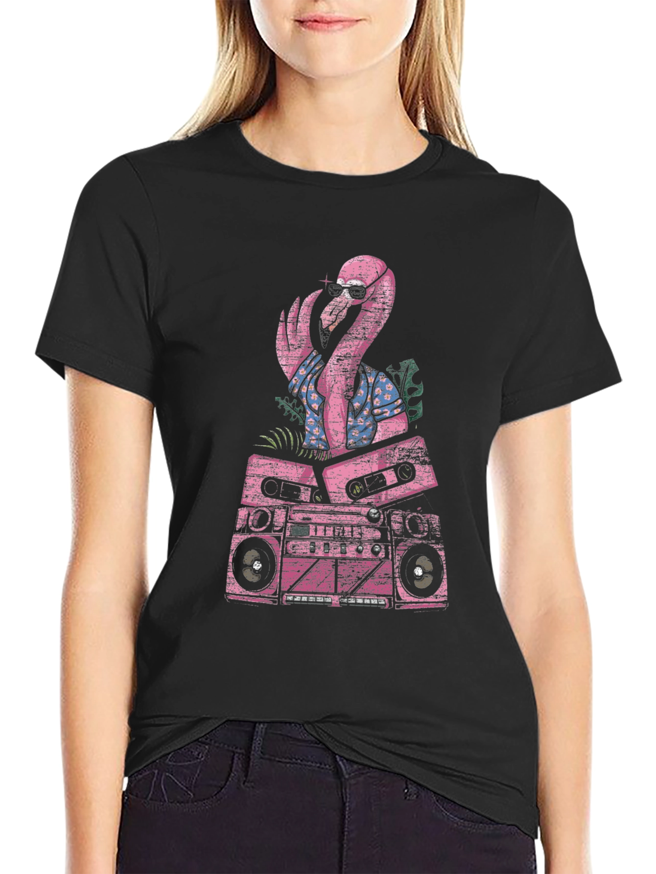 Retro Flamingo Boombox Graphic Tee
