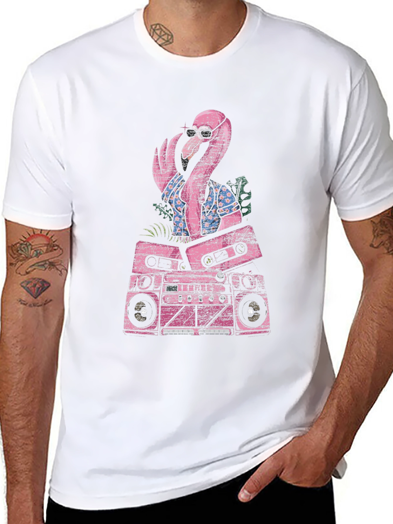 Retro Flamingo Boombox Graphic Tee