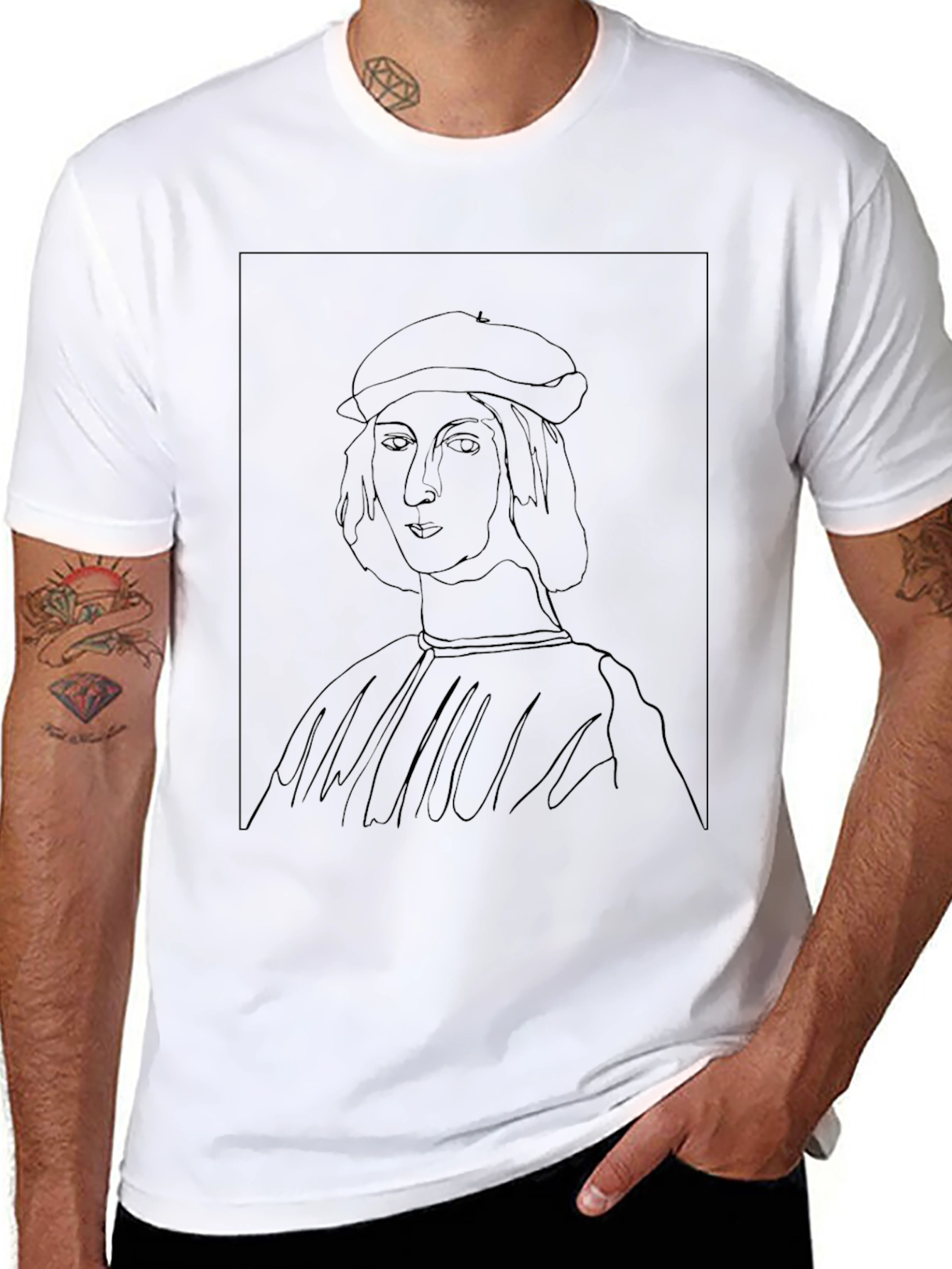 Raphael Line Art Black T-Shirt
