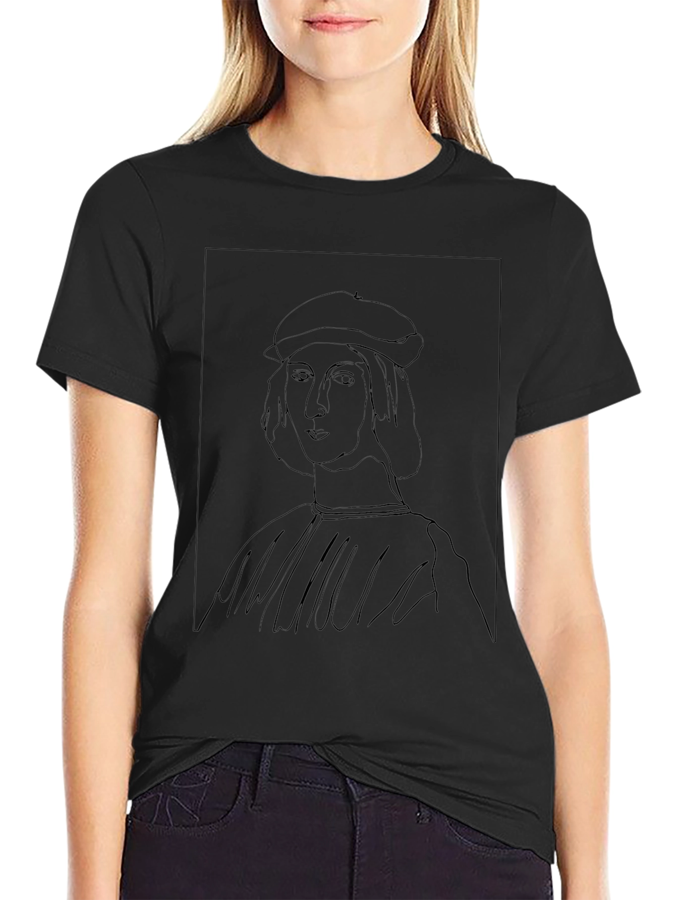Raphael Line Art Black T-Shirt