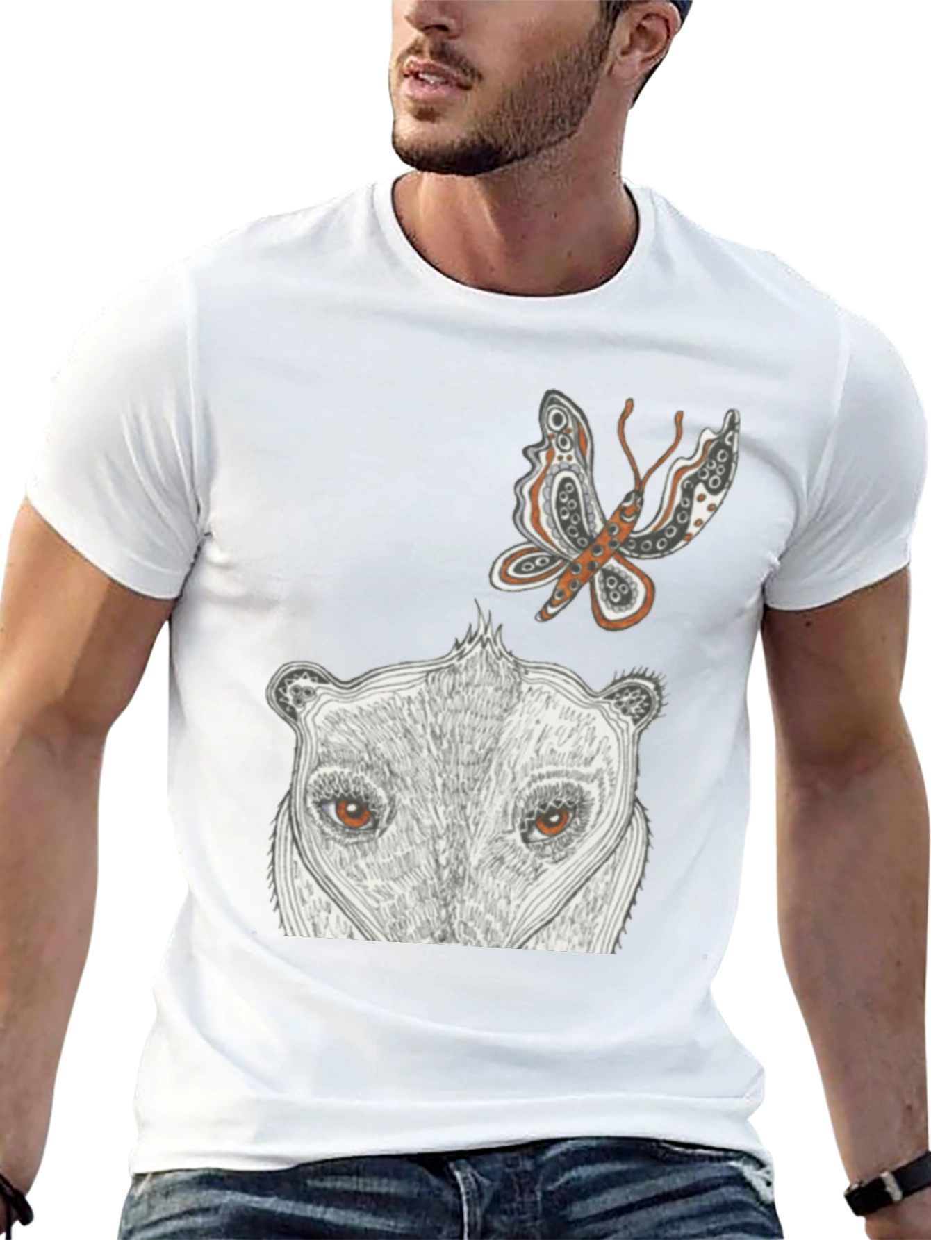 Artistic Graphic Tee - Butterfly & Animal Face