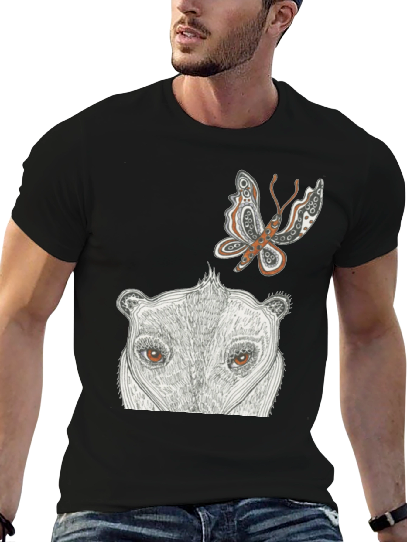 Artistic Graphic Tee - Butterfly & Animal Face