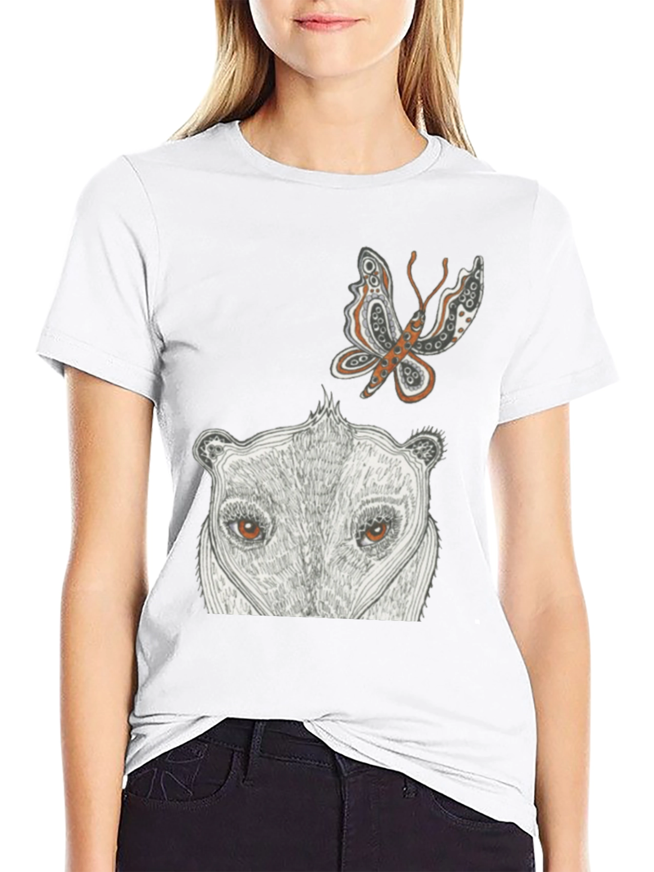 Artistic Graphic Tee - Butterfly & Animal Face