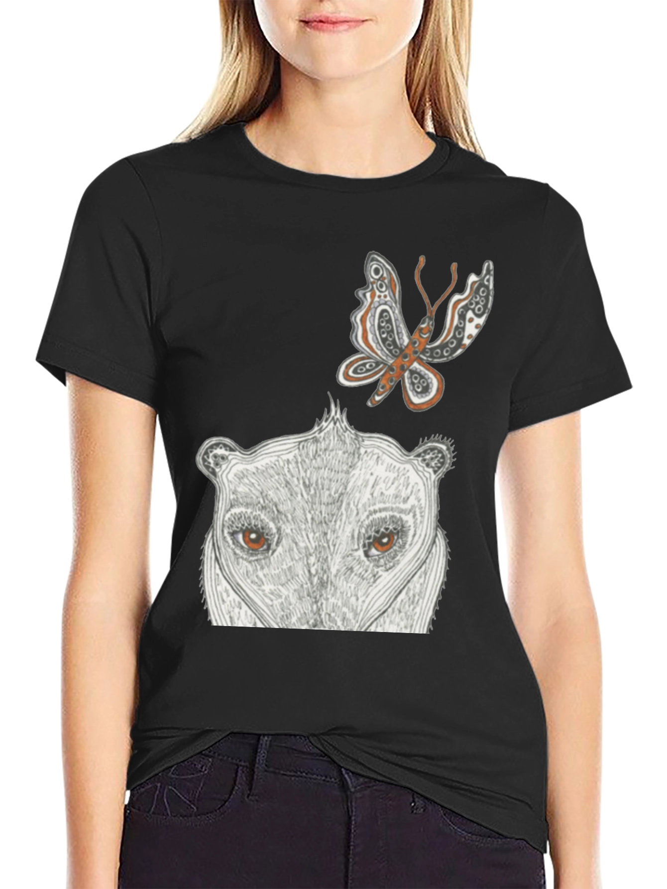 Artistic Graphic Tee - Butterfly & Animal Face
