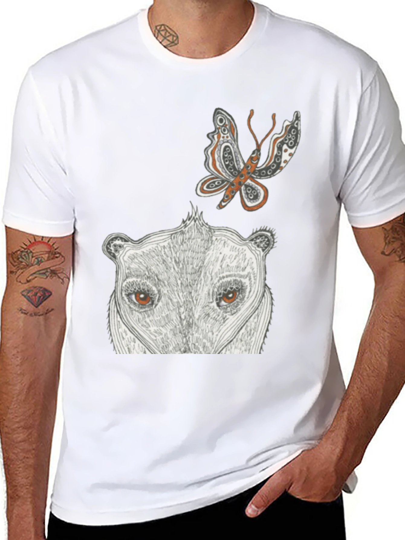 Artistic Graphic Tee - Butterfly & Animal Face