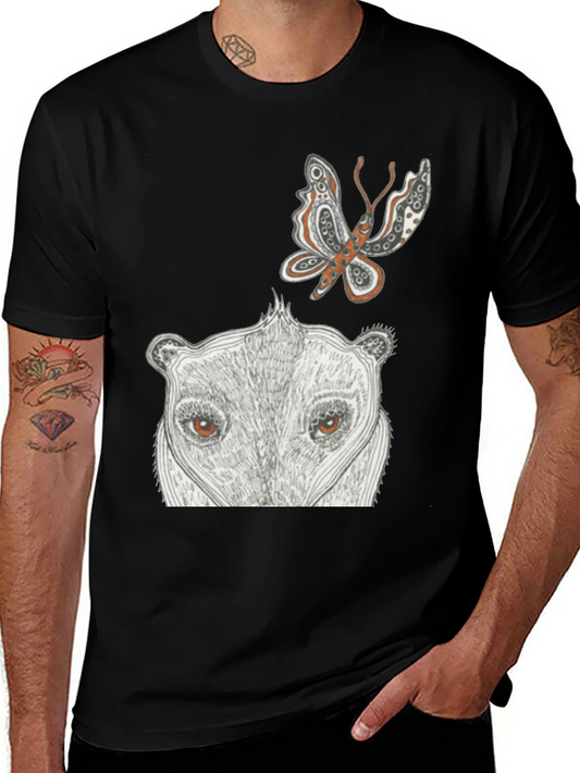 Artistic Graphic Tee - Butterfly & Animal Face