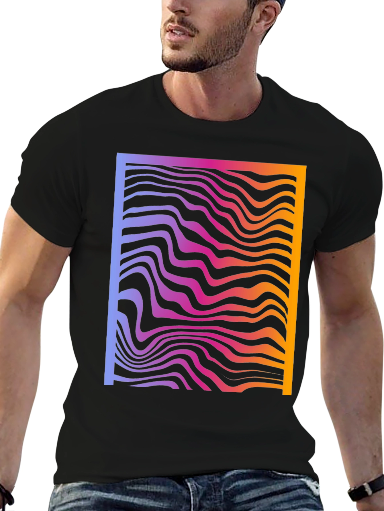 Abstract Gradient Wavy Line Graphic T-Shirt