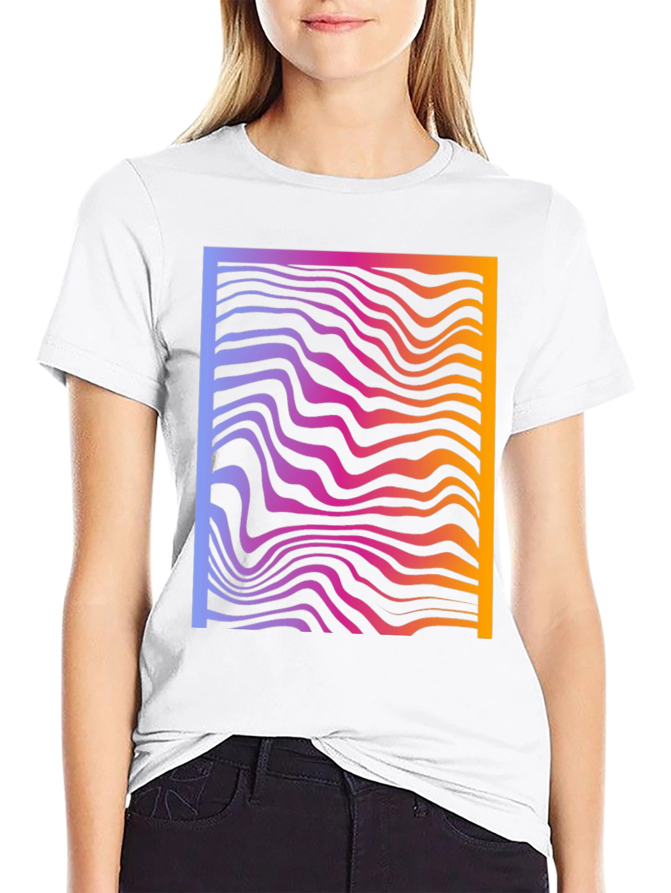Abstract Gradient Wavy Line Graphic T-Shirt