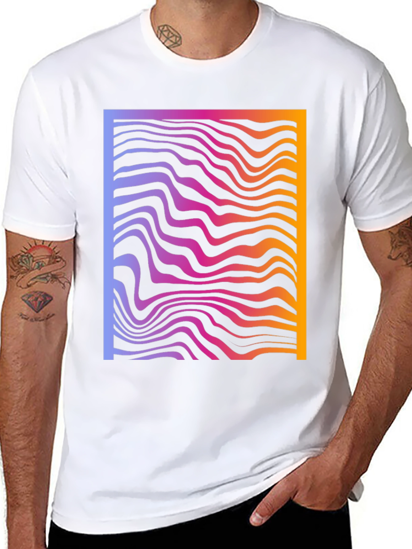 Abstract Gradient Wavy Line Graphic T-Shirt